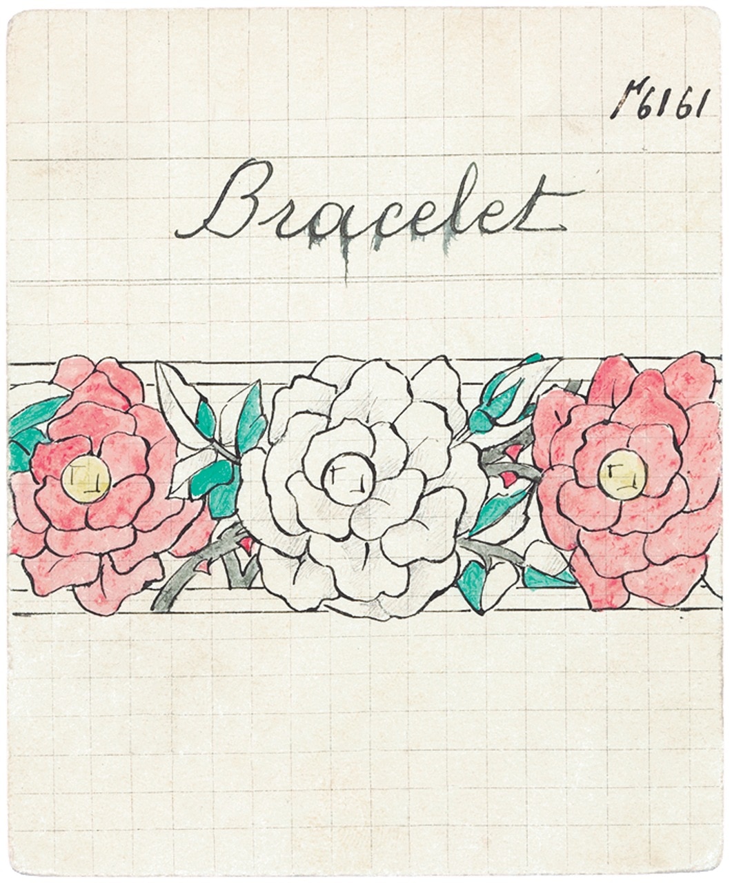 Product card of an Entwined flowers bracelet, 1924