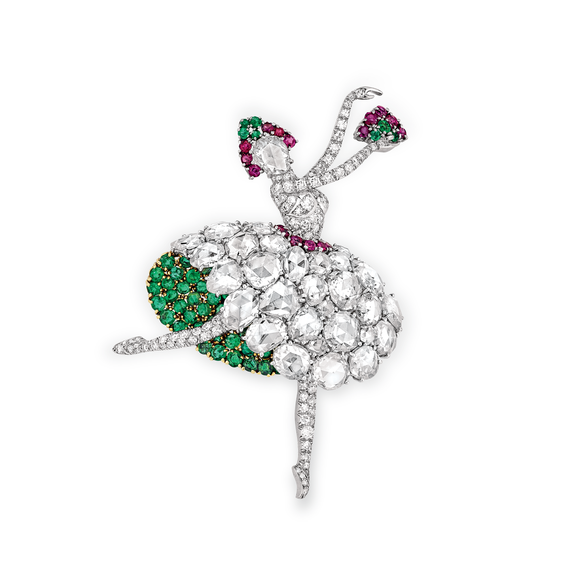 Dancer clip, 1941
Platinum, yellow gold, emeralds, rubies, and diamonds
Van Cleef & Arpels Collection