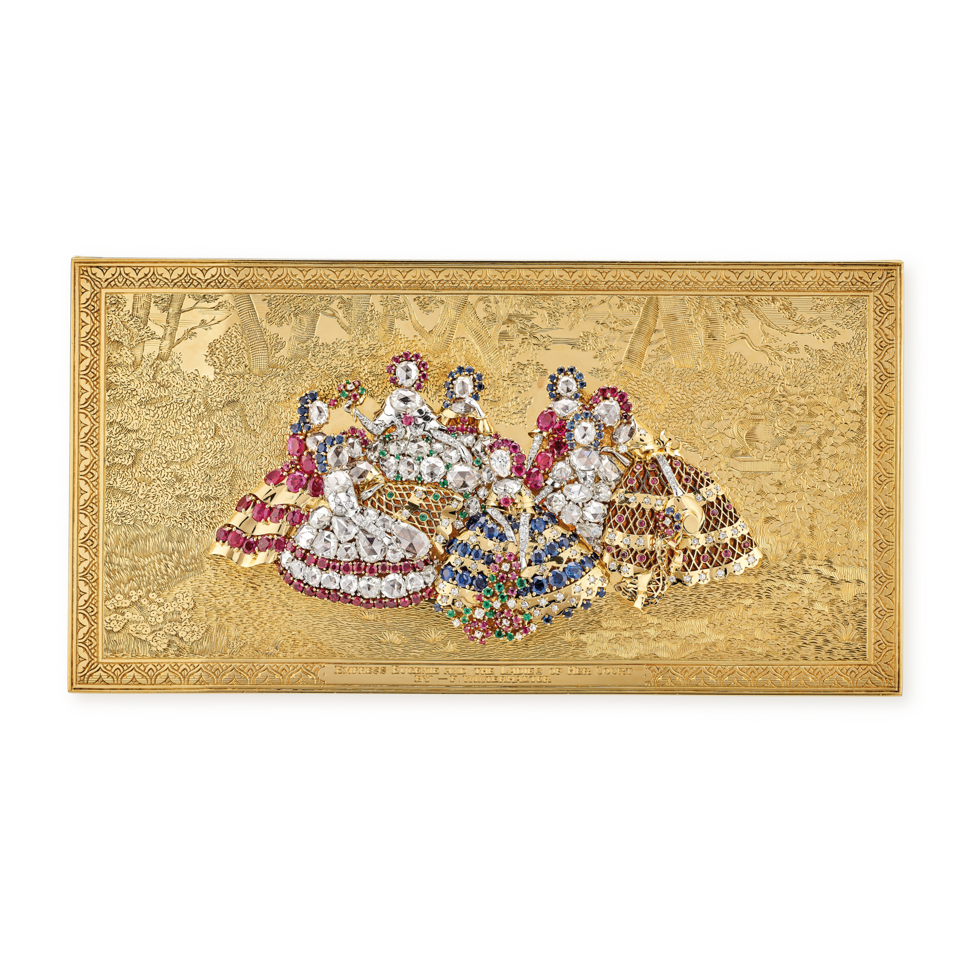 Empress Eugénie Minaudière Based on the Work by Winterhalter, 1942
Yellow gold, emeralds, rubies, sapphires, and diamonds
Former collection of the Maharani of Baroda
Van Cleef & Arpels Collection