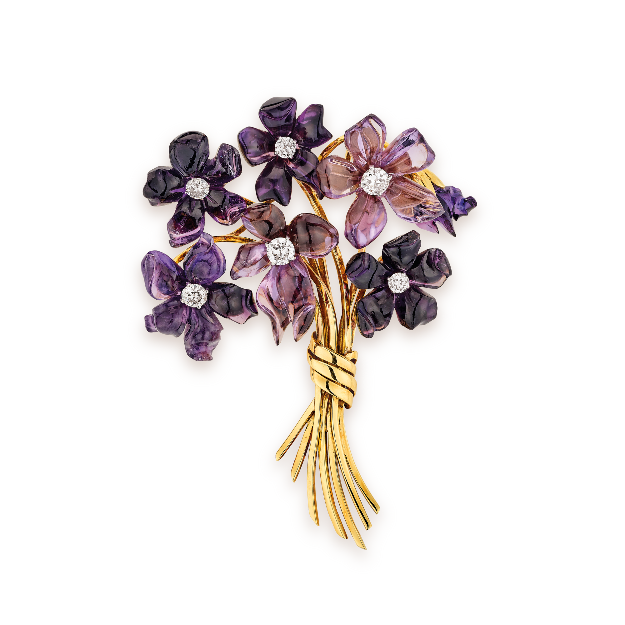 Violet Bouquet clip, 1938
Yellow gold, amethysts, and diamonds
Van Cleef & Arpels Collection