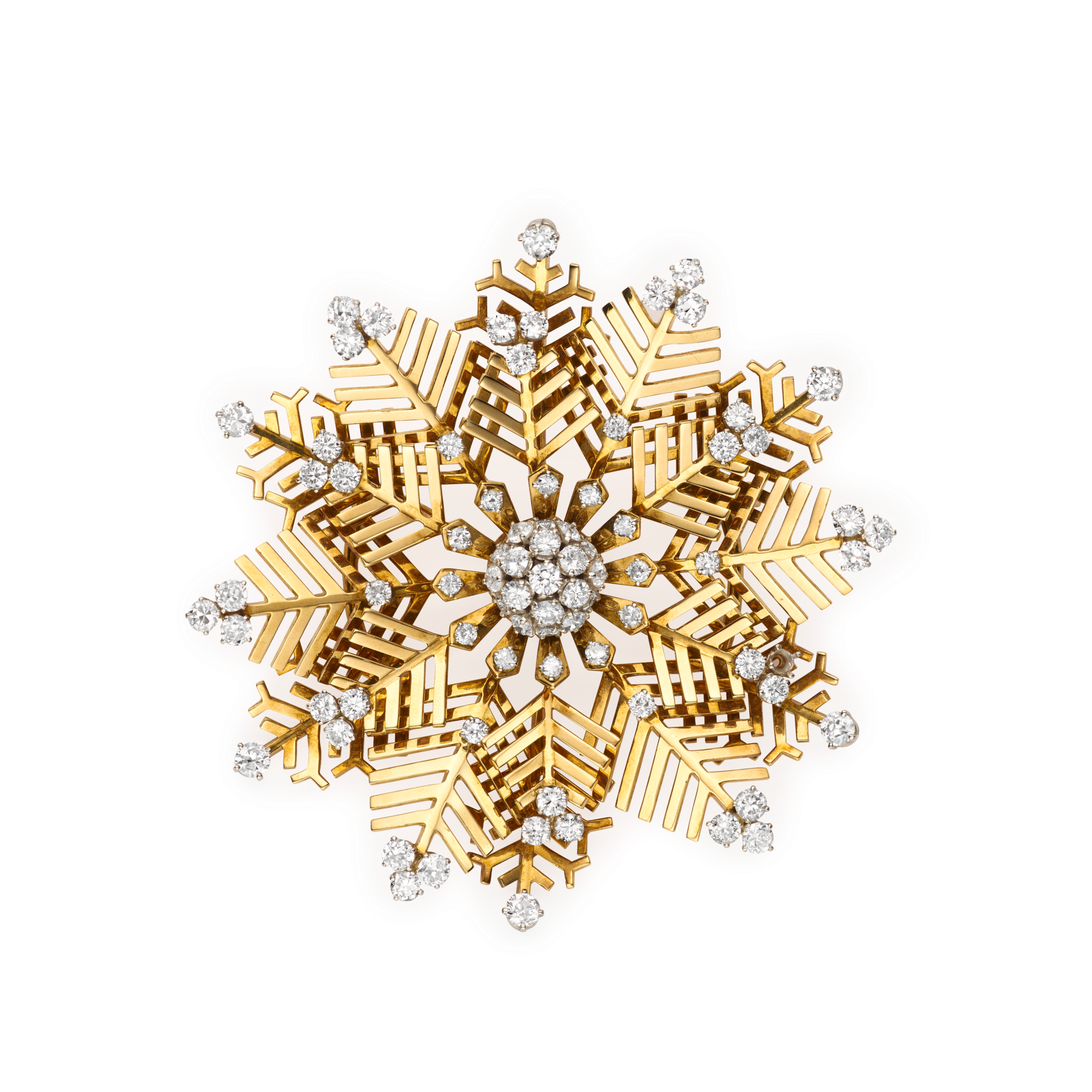 Snowflake clip, 1948
Platinum, yellow gold, diamonds
Van Cleef & Arpels Collection