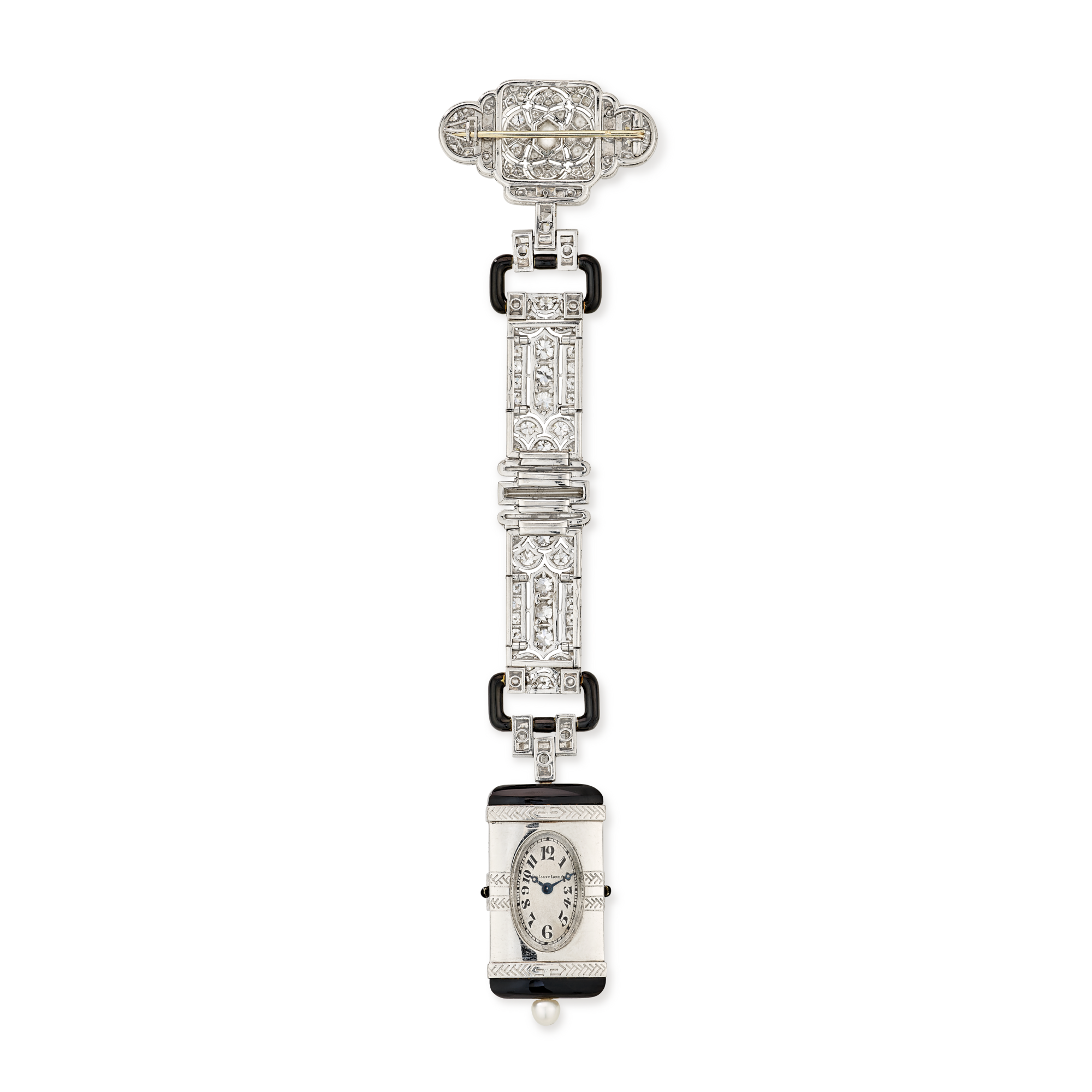 Chatelaine watch, 1924
Platinum, chalcedony, pearl, enamel, and diamonds 
Van Cleef & Arpels Collection