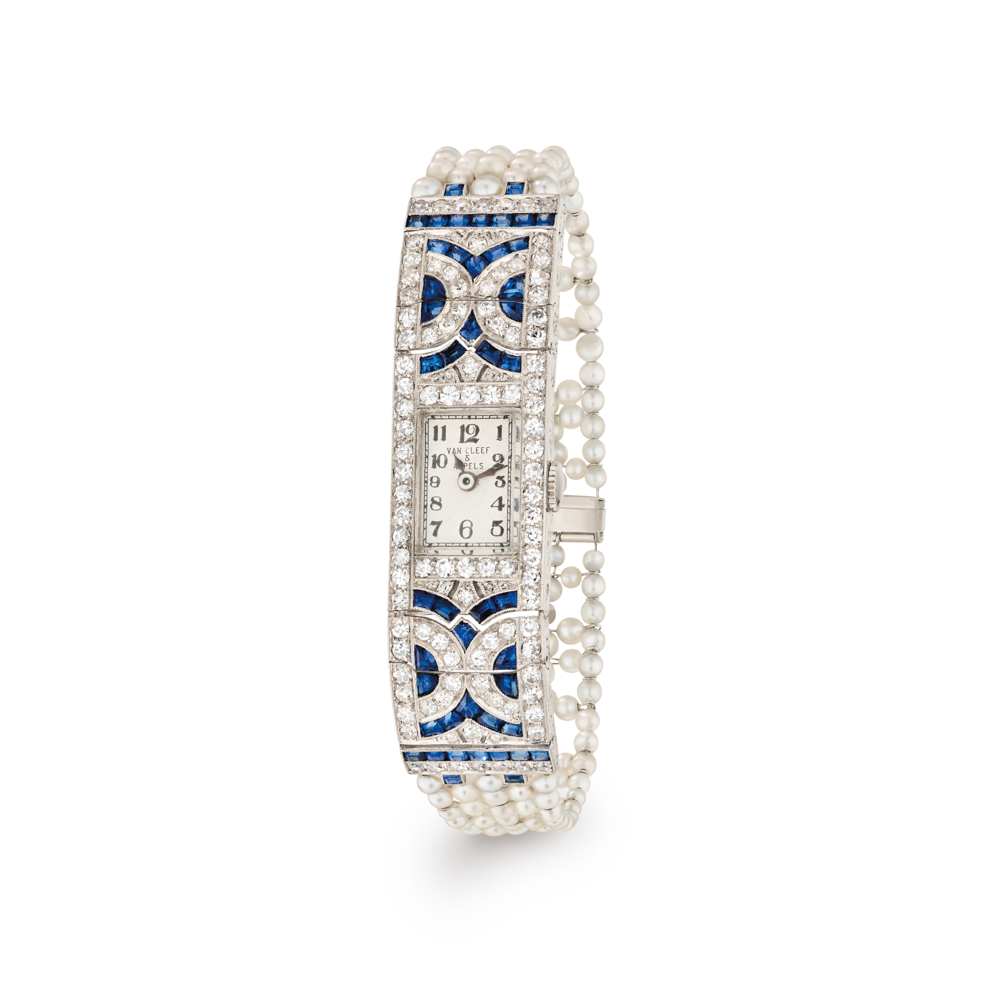 Bracelet watch, 1923
Platinum, natural pearls, sapphires, diamonds
Van Cleef & Arpels Collection