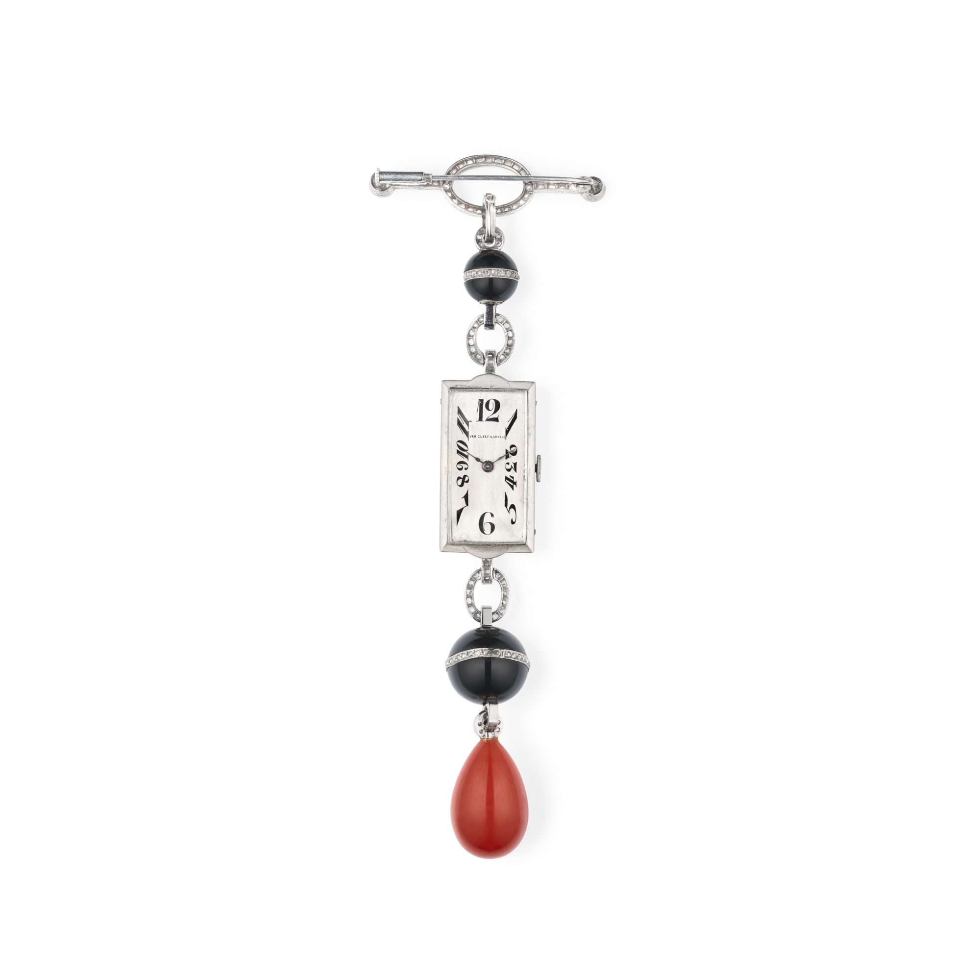 Lapel watch, 1923
Platinum, onyx, coral, diamonds
Van Cleef & Arpels Collection