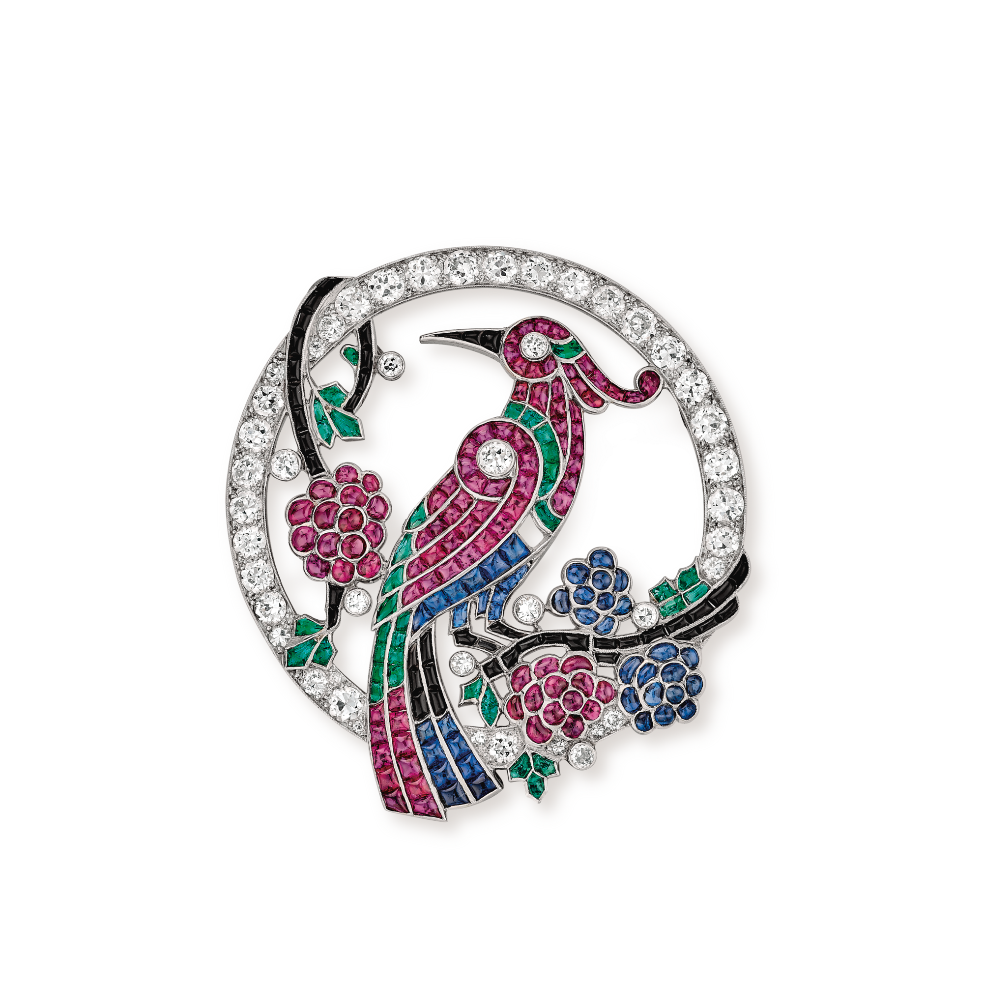 Brooch, 1924
Platinum, emeralds, rubies, sapphires, onyx, and diamonds
Van Cleef & Arpels Collection