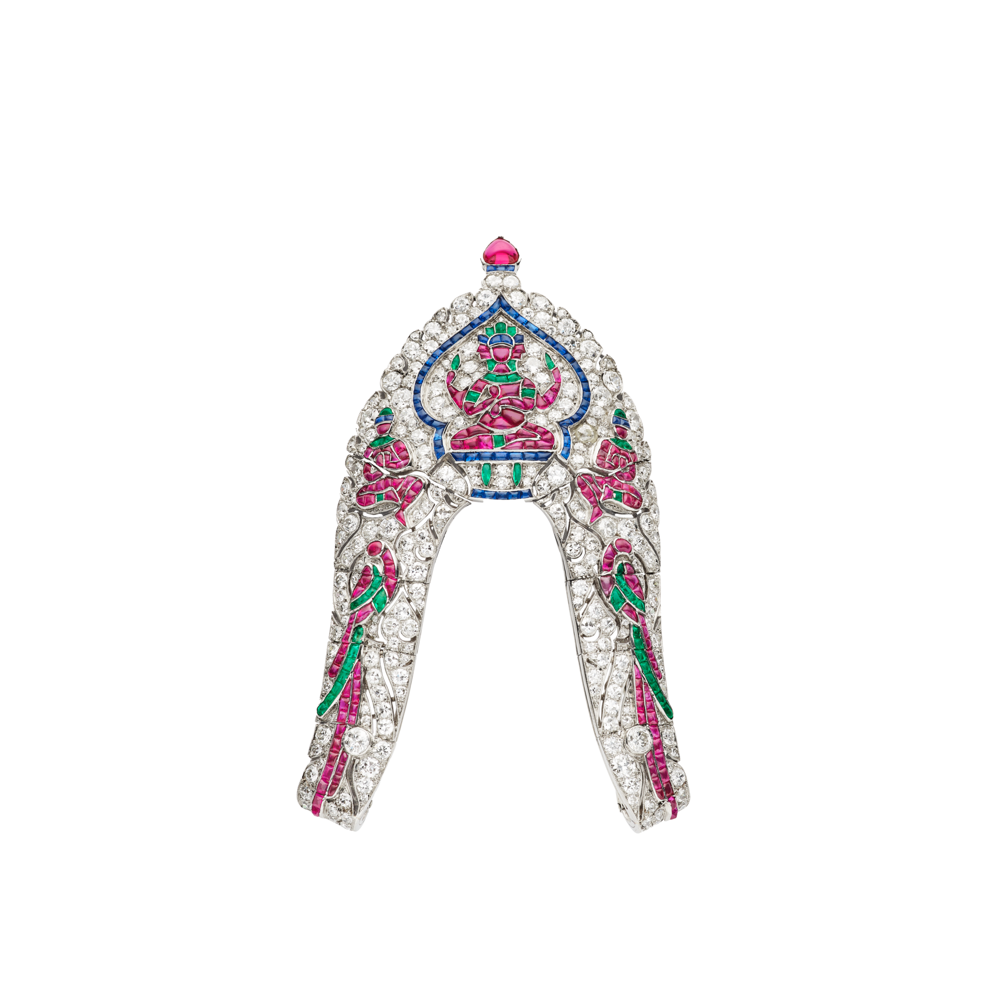 Hindou brooch, 1924
Platinum, emeralds, rubies, sapphires, and diamonds 
Van Cleef & Arpels Collection