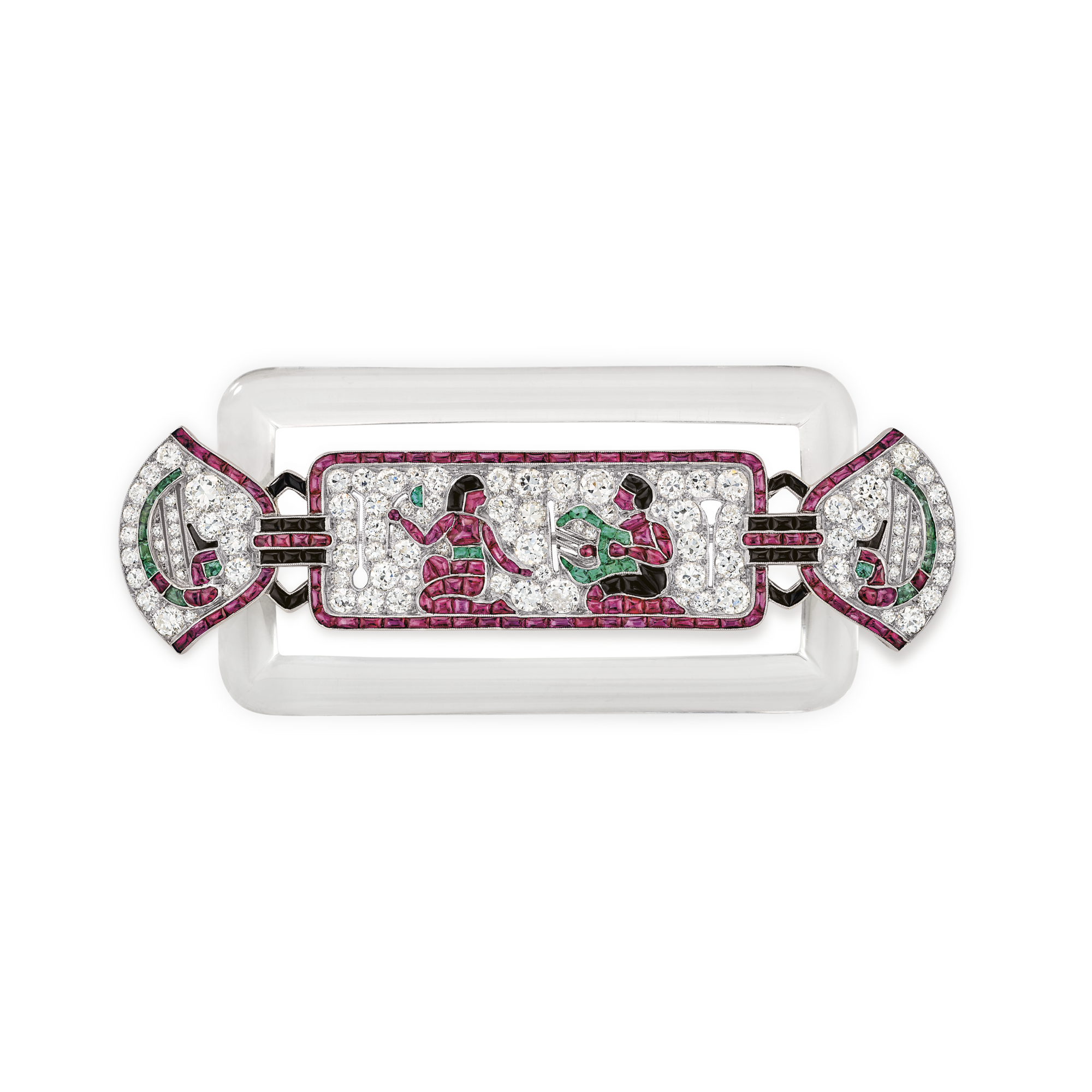 Egyptian Pattern brooch, 1924
Platinum, emeralds, rubies, rock crystal, onyx, and diamonds
Van Cleef & Arpels Collection