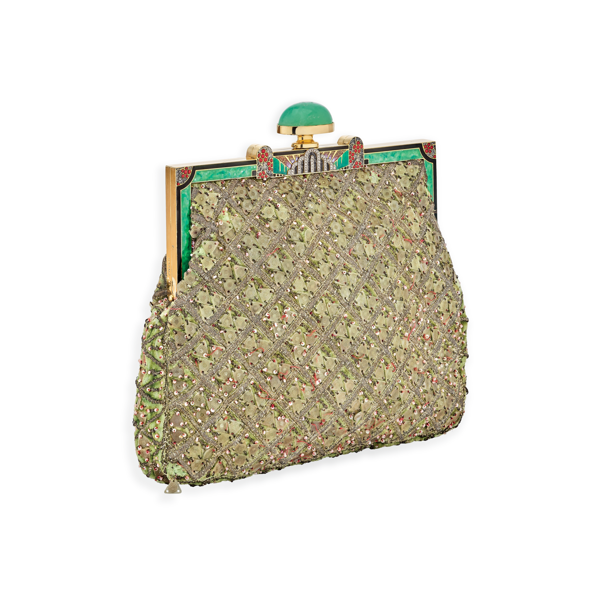 Purse, 1926
Platinum, yellow gold, chrysoprase, enamel, velvet, and diamonds
Van Cleef & Arpels Collection