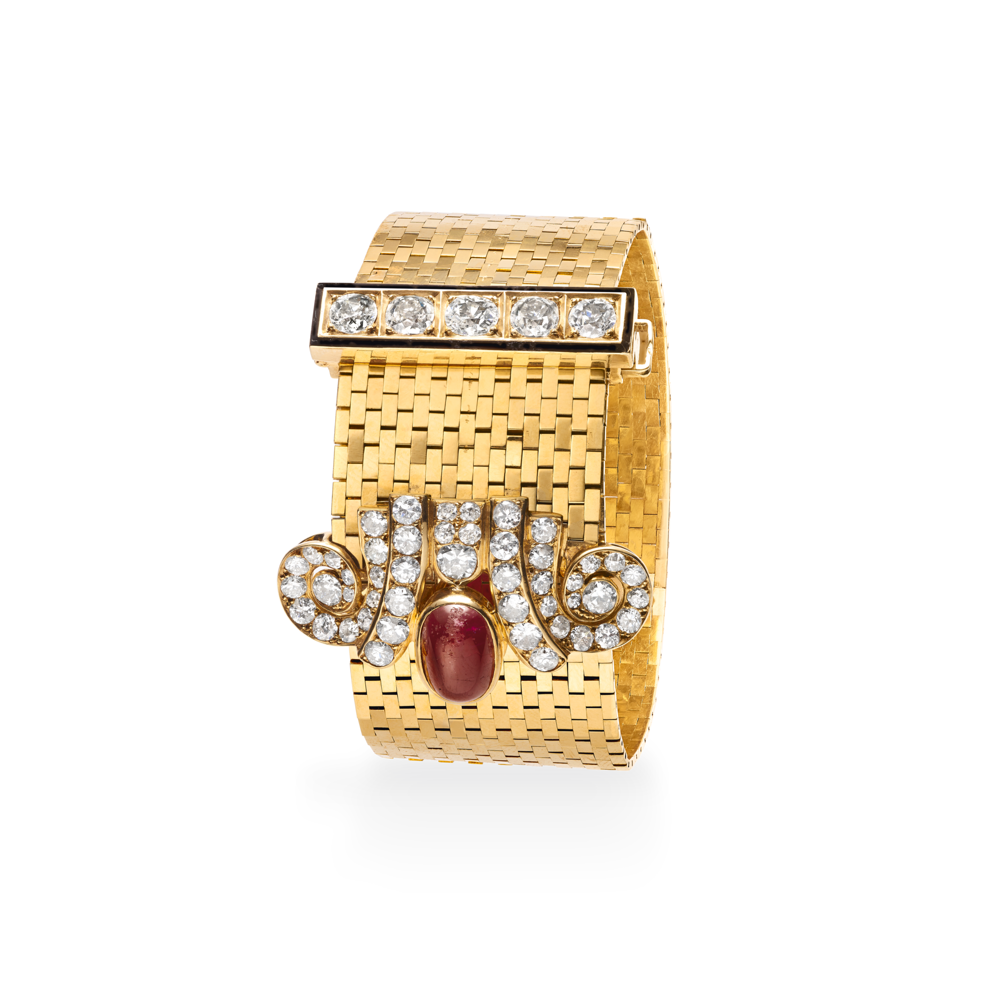 Ludo bracelet, 1935
Yellow gold, rubies, black enamel, and diamonds
Van Cleef & Arpels Collection