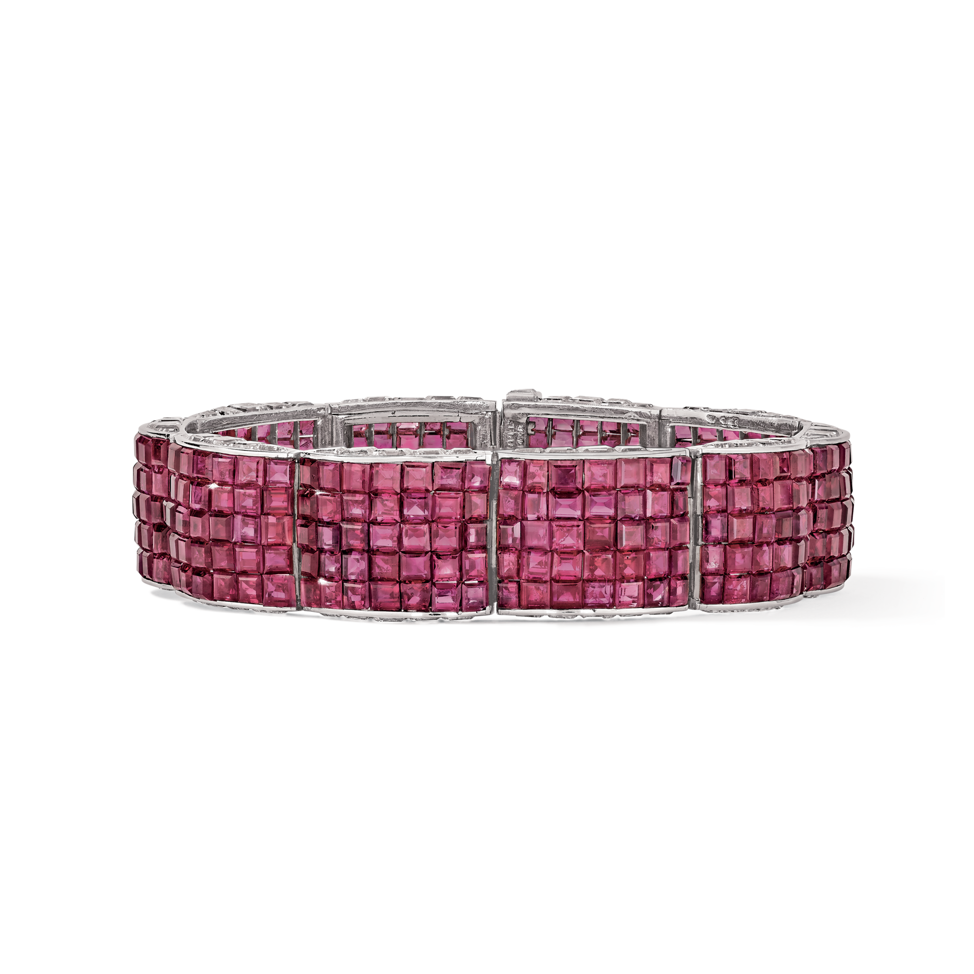 Bracelet, 1936
Platinum, yellow gold, Mystery set rubies, and diamonds
Van Cleef & Arpels Collection