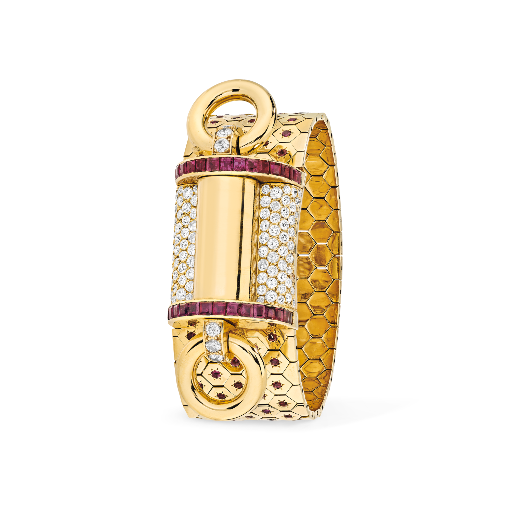 Ludo Tourniquet wristwatch, 1937
Yellow gold, rubies, and diamonds
Van Cleef & Arpels Collection