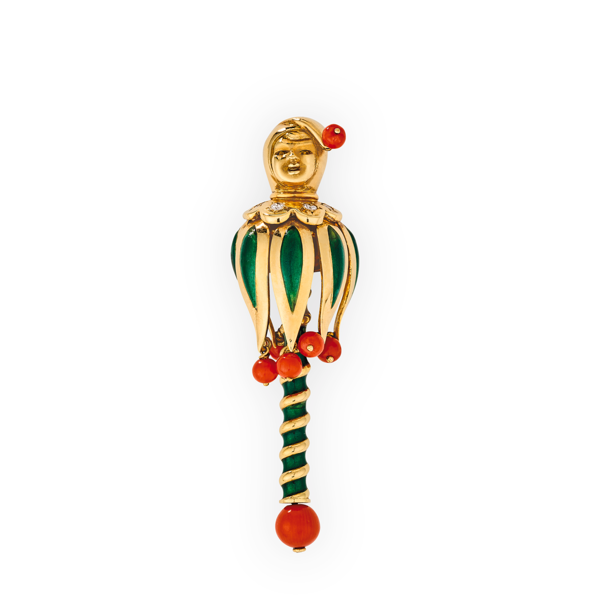 Jester clip, 1938
Yellow gold, enamel, coral, diamonds
Van Cleef & Arpels Collection