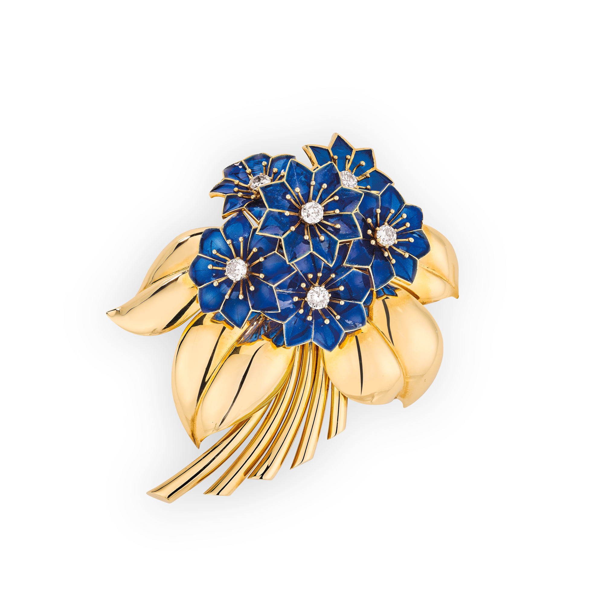 Small Bouquet clip, 1938
Yellow gold, enamel, and diamonds
Van Cleef & Arpels Collection