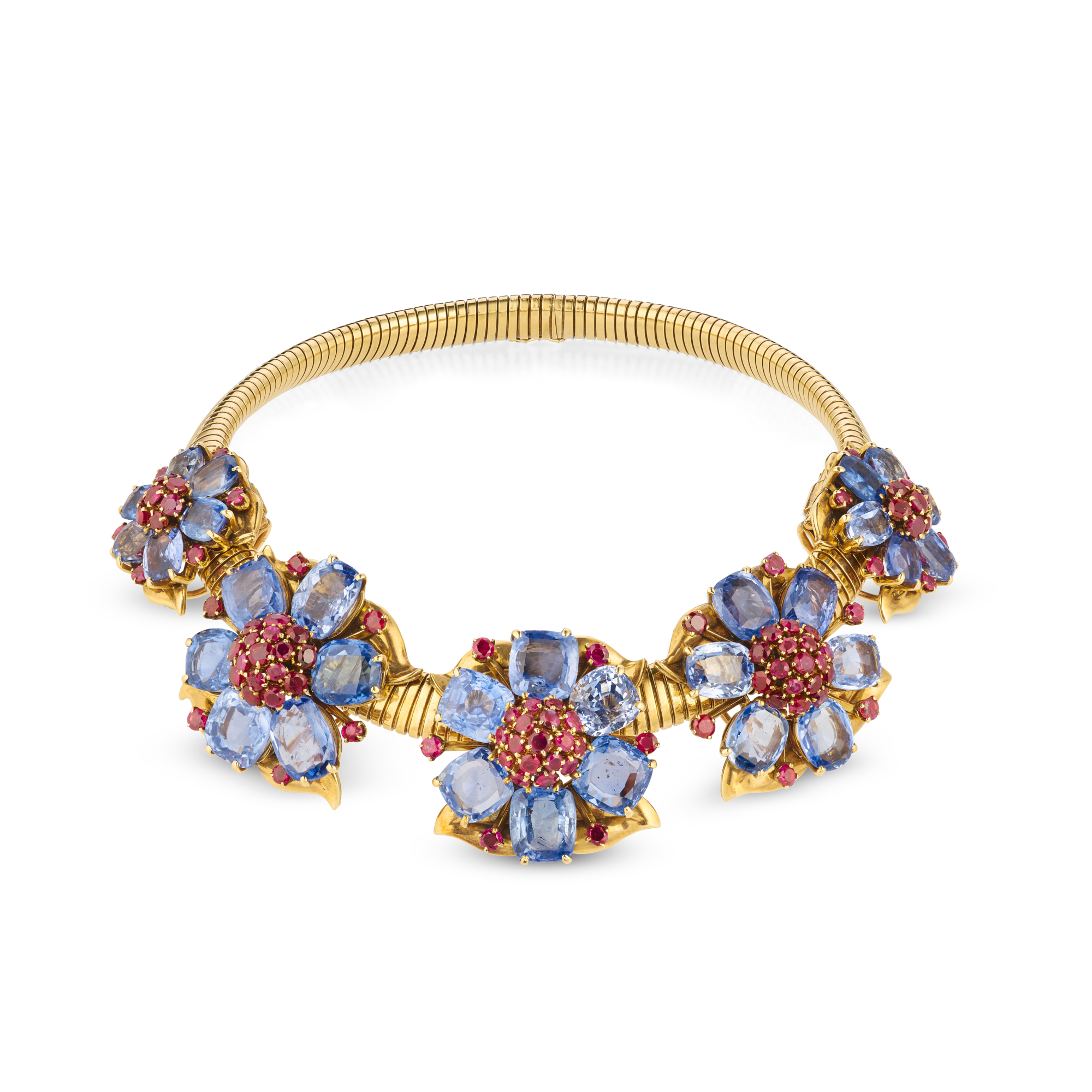 Necklace, 1940
Detachable clips
Yellow gold, rubies, and sapphires
Van Cleef & Arpels Collection