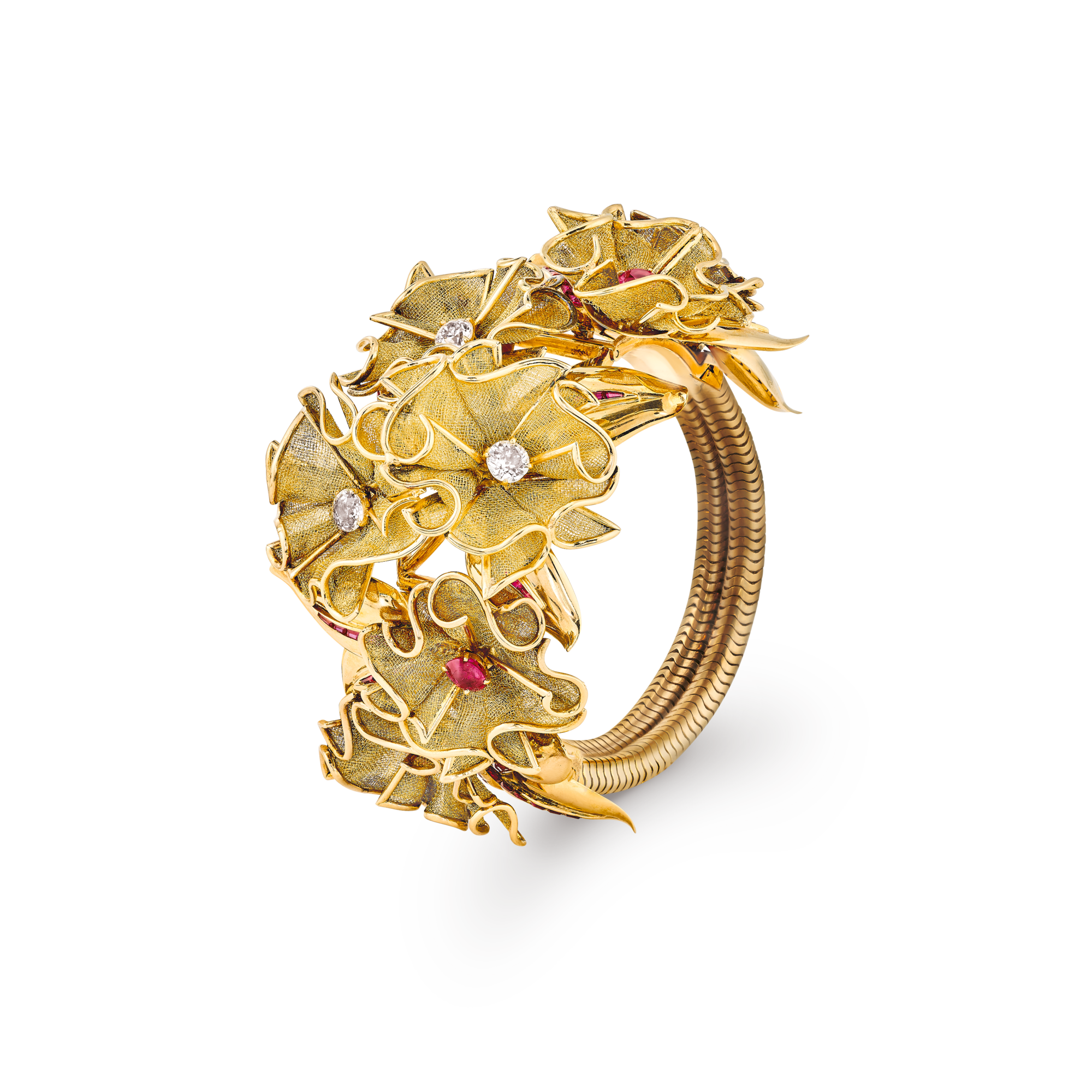 Little Flowers bracelet, 1946
Yellow gold, rubies, and diamonds
Van Cleef & Arpels Collection