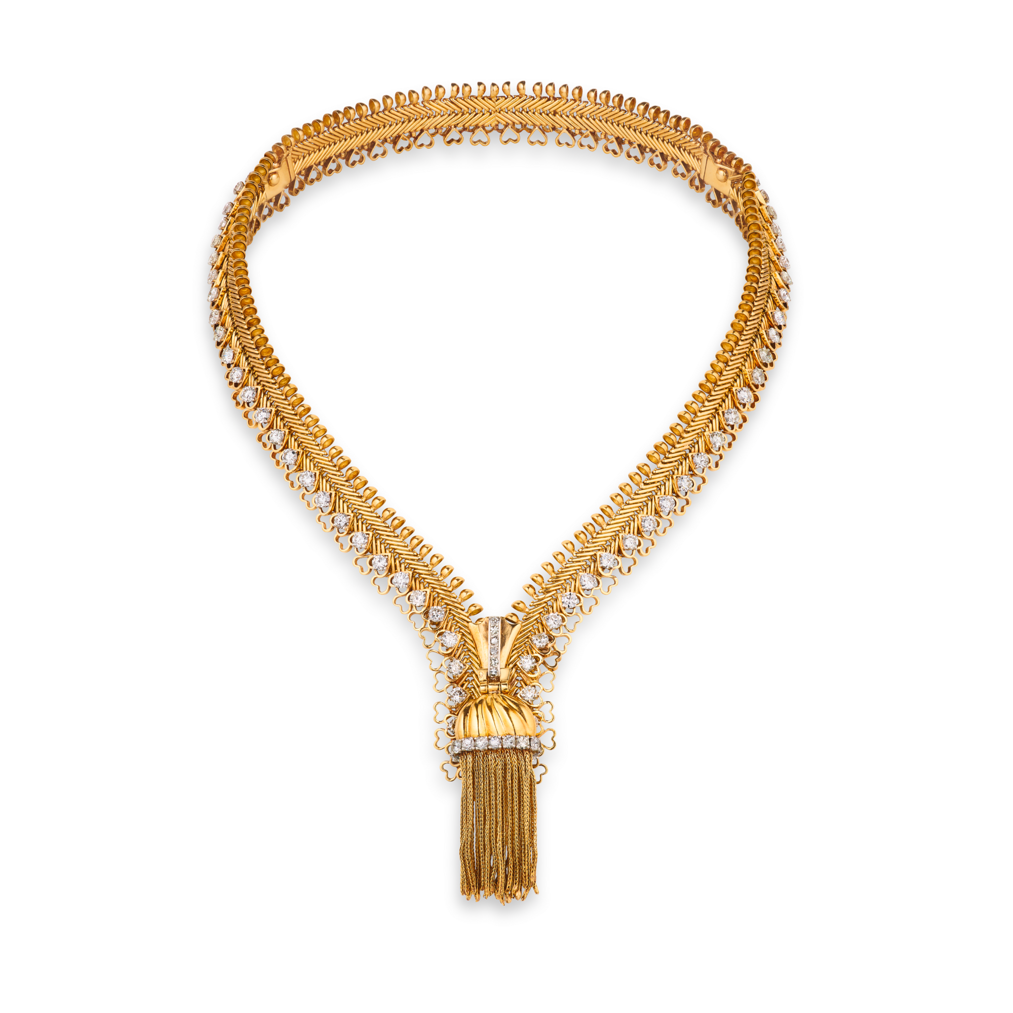 Zip necklace, 1951
Convertible into a bracelet
Platinum, yellow gold, and diamonds
Van Cleef & Arpels Collection