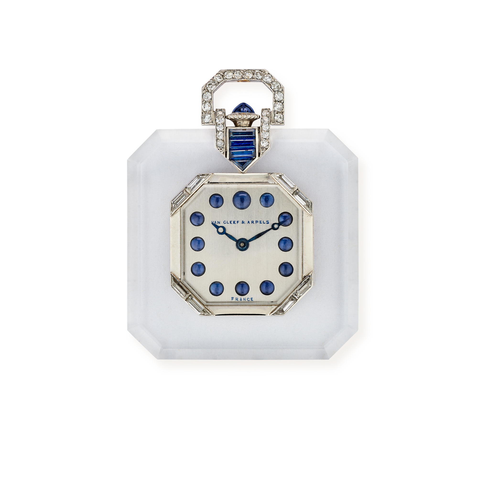 Pocket watch, 1930
Platinum, rock crystal, sapphires, diamonds
Van Cleef & Arpels Collection