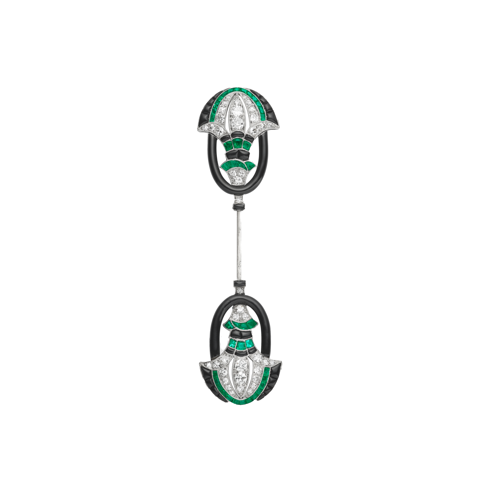 Baïonnette brooch, 1922
Platinum, emeralds, onyx, and diamonds 
Van Cleef & Arpels Collection