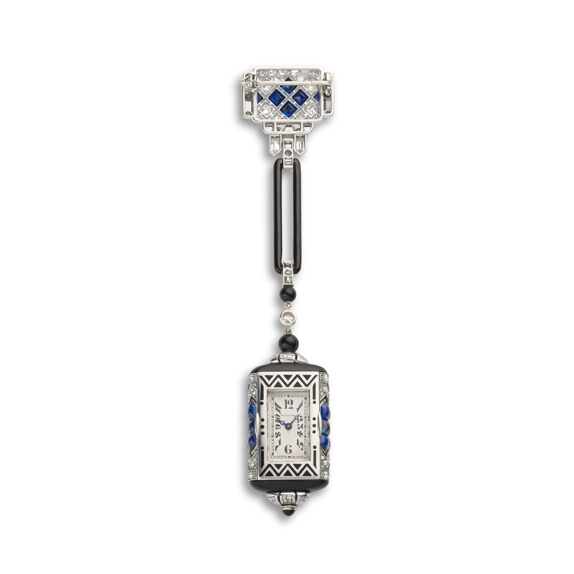 Chatelaine watch, 1924
Platinum, sapphires, onyx, enamel, and diamonds
Van Cleef & Arpels Collection