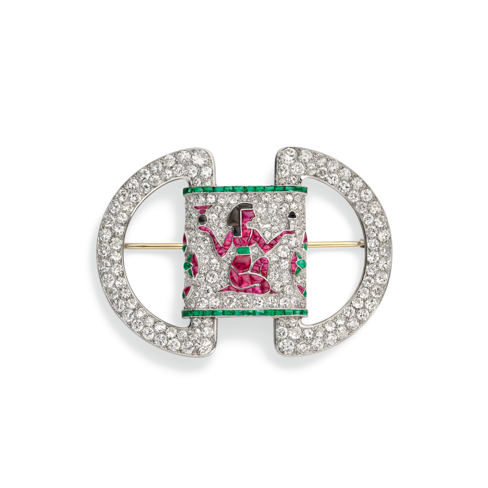 Egyptian Pattern brooch, 1925
Platinum, emeralds, rubies, onyx, and diamonds
Van Cleef & Arpels Collection