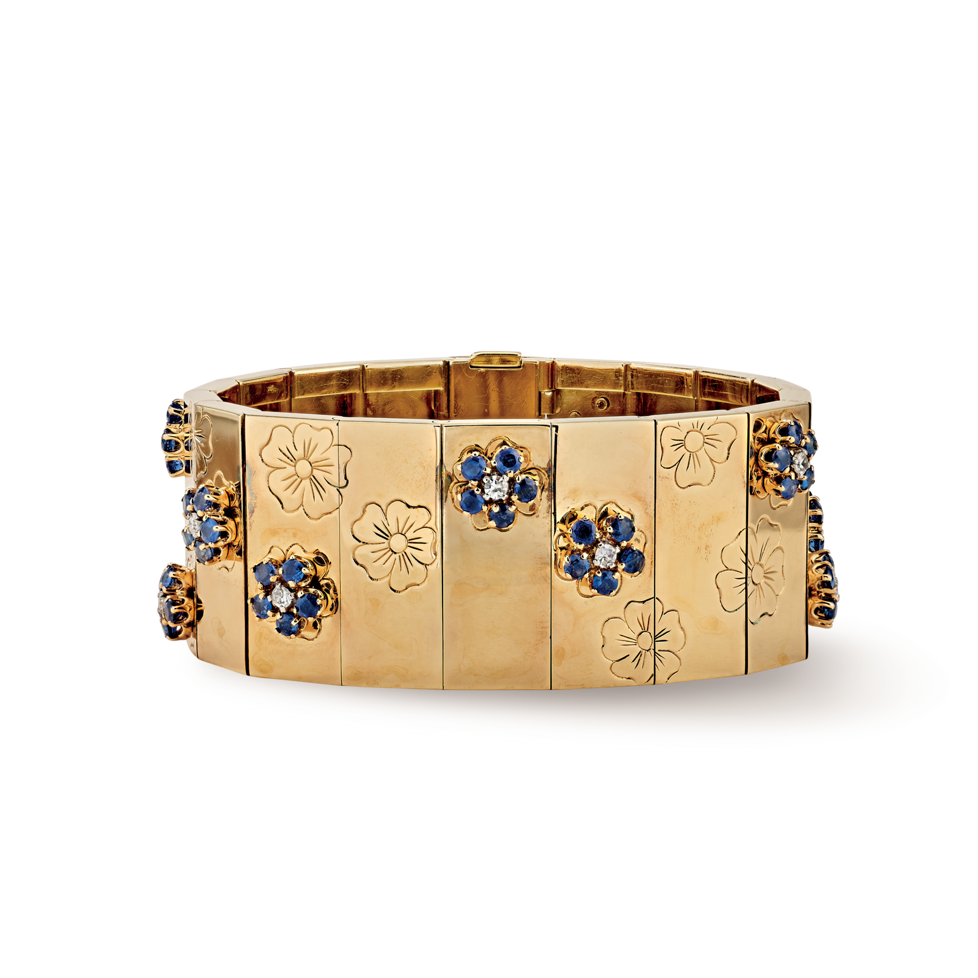 Screen bracelet, 1945
Yellow gold, sapphires, and diamonds
Van Cleef & Arpels Collection