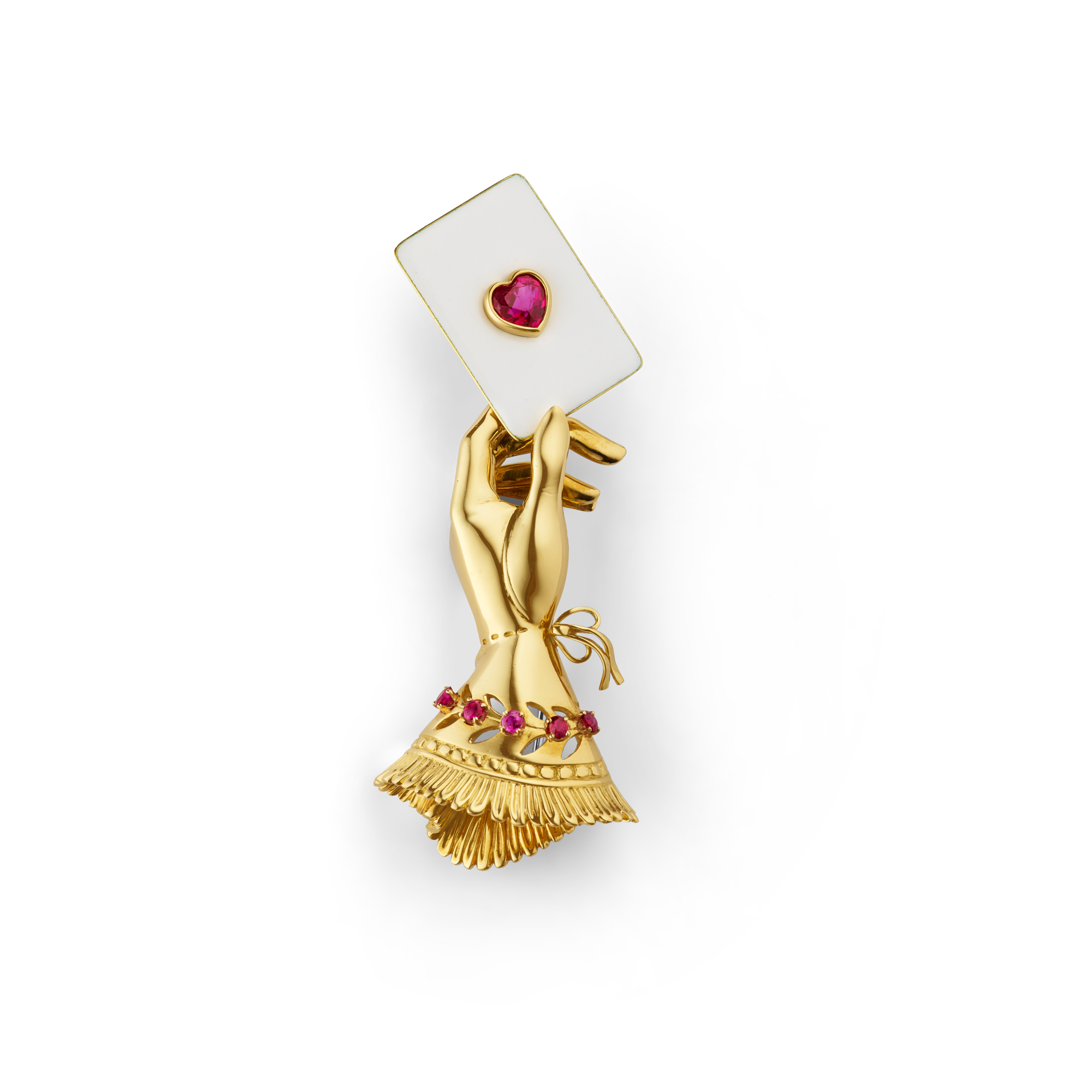 Clip, 1949
Yellow gold, rubies, and enamel
Van Cleef & Arpels Collection