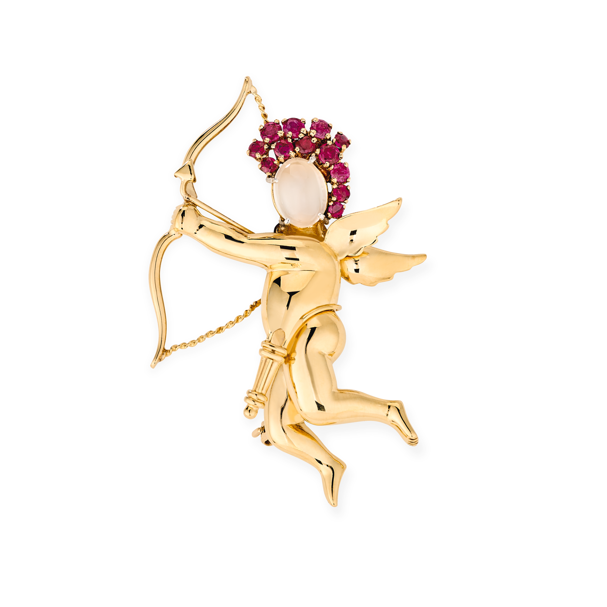 Cupid clip, 1944
Yellow gold, moonstone, rubies
Van Cleef & Arpels Collection