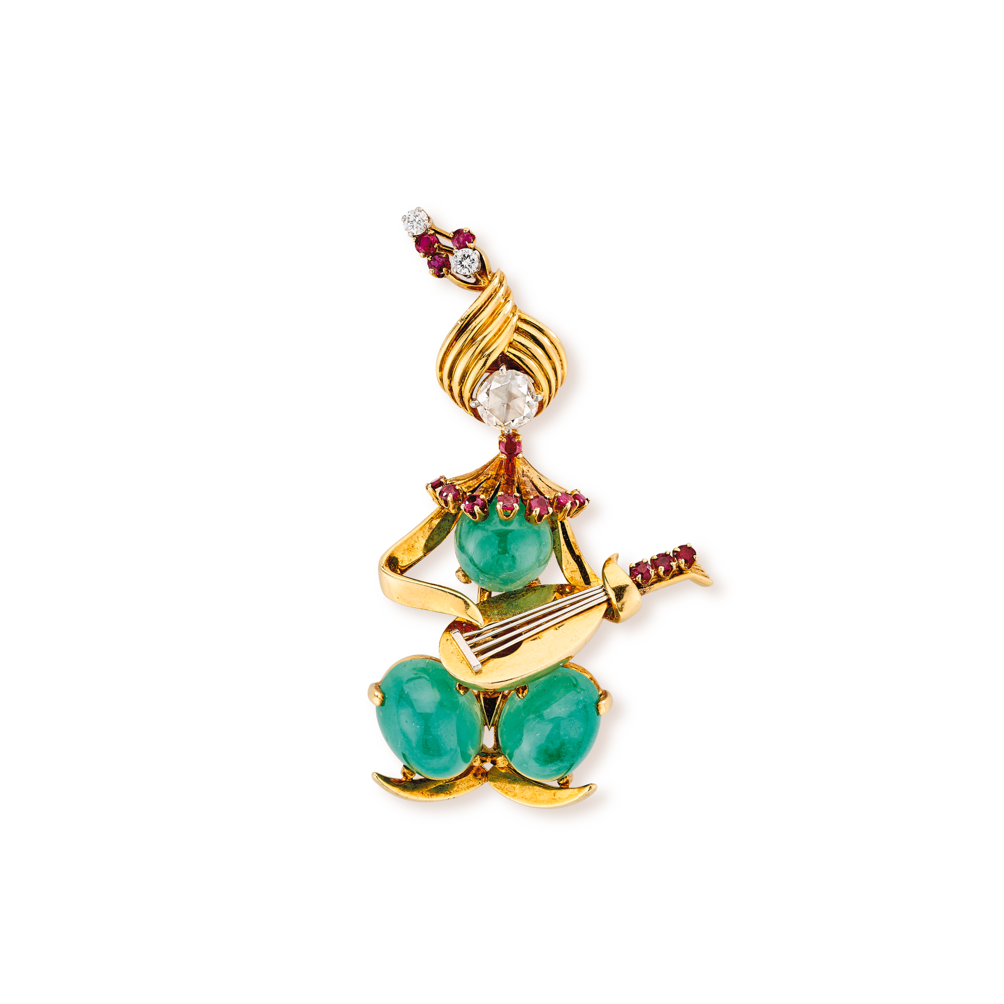 Rajah clip, 1947
Yellow gold, emeralds, rubies, and diamonds
Van Cleef & Arpels Collection