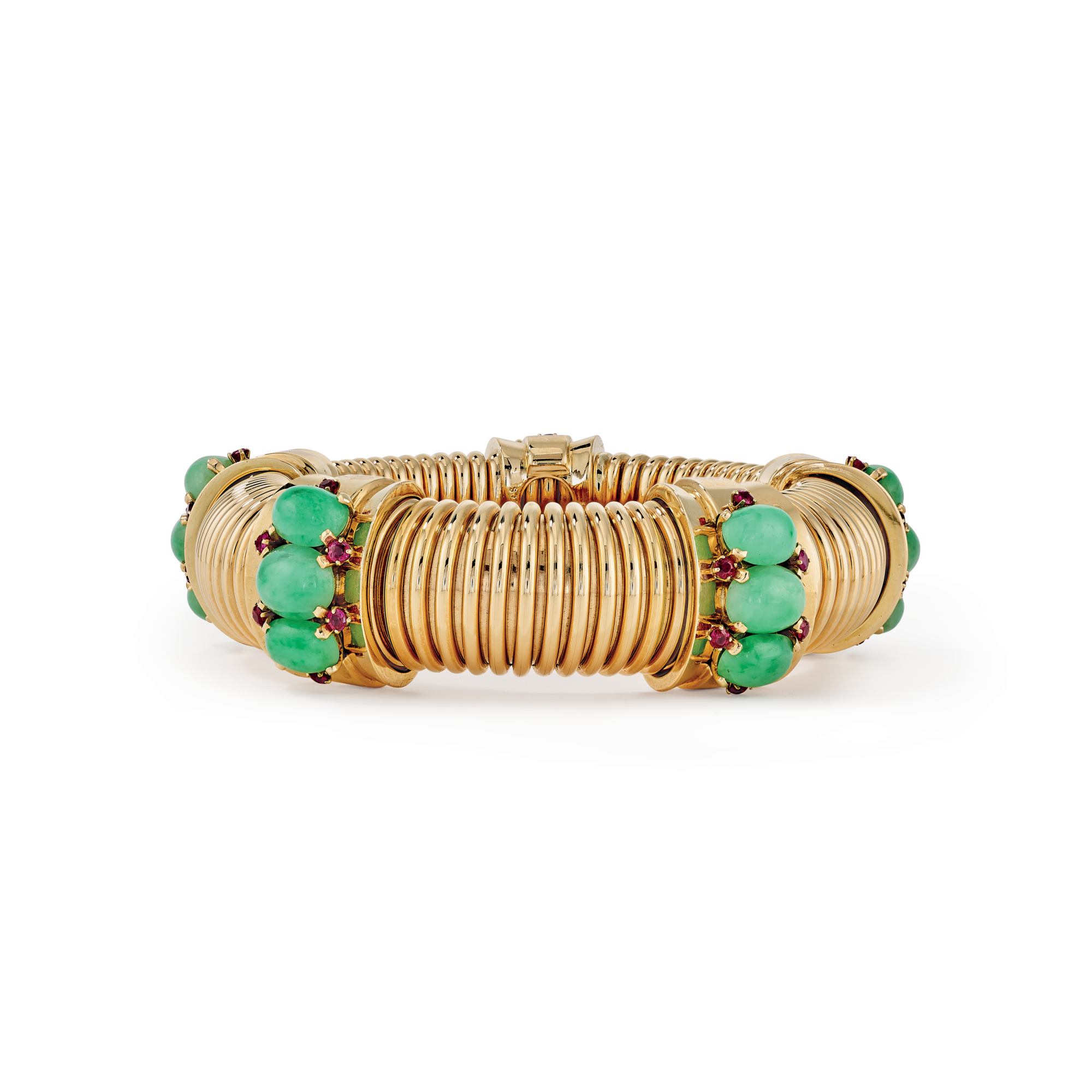 Caterpillar bracelet, 1943
Yellow gold, rubies, and jade
Van Cleef & Arpels Collection