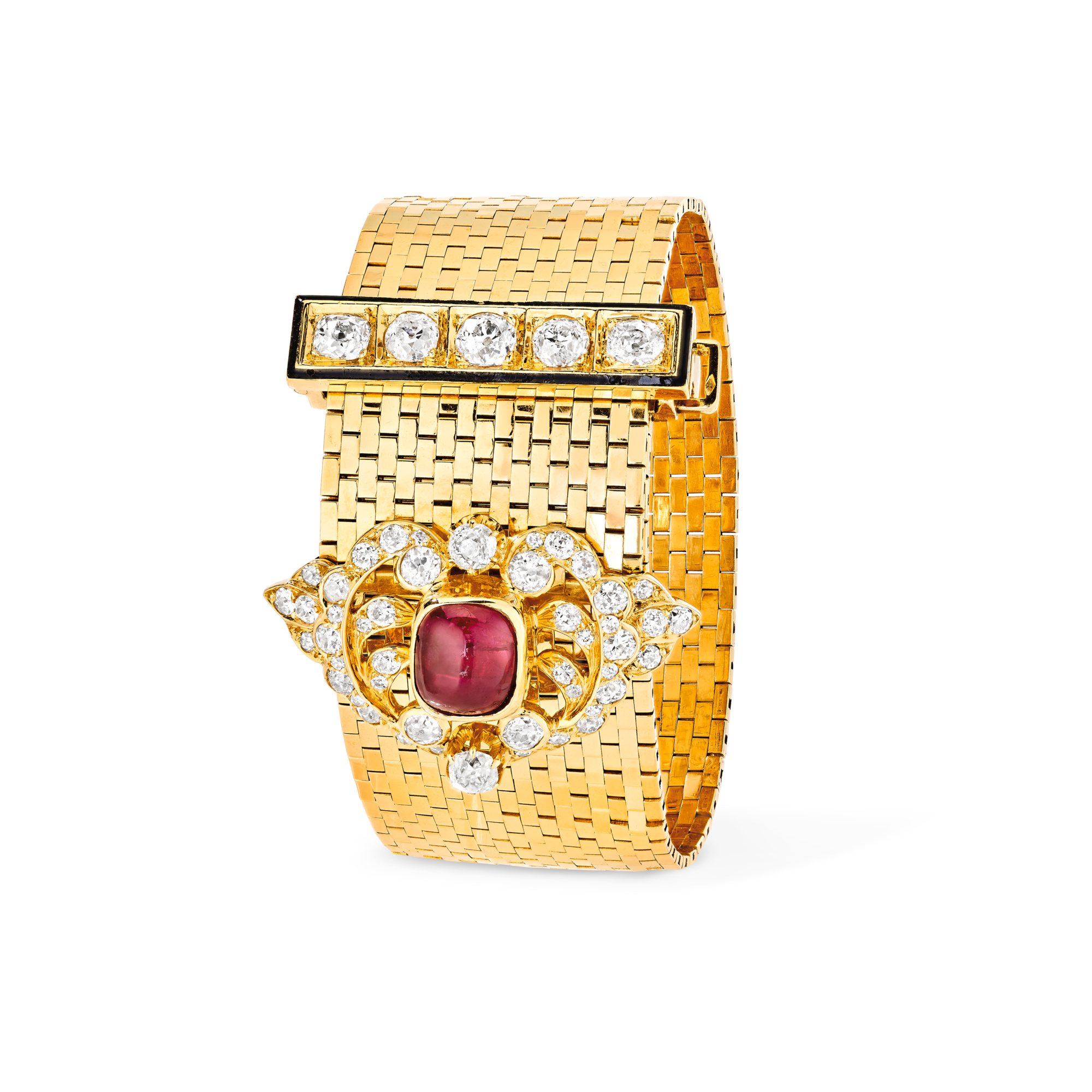 Ludo bracelet, 1935
Yellow gold, rubies, black enamel, and diamonds
Van Cleef & Arpels Collection