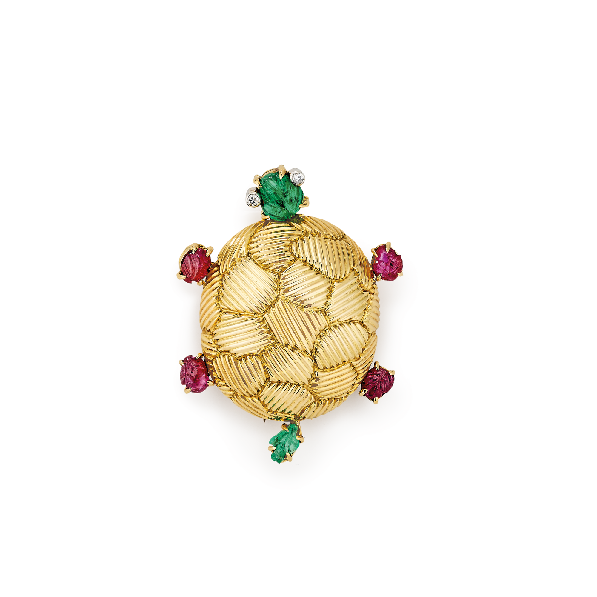 Turtle clip, 1953
Platinum, yellow gold, emeralds, rubies, and diamonds
Van Cleef & Arpels Collection