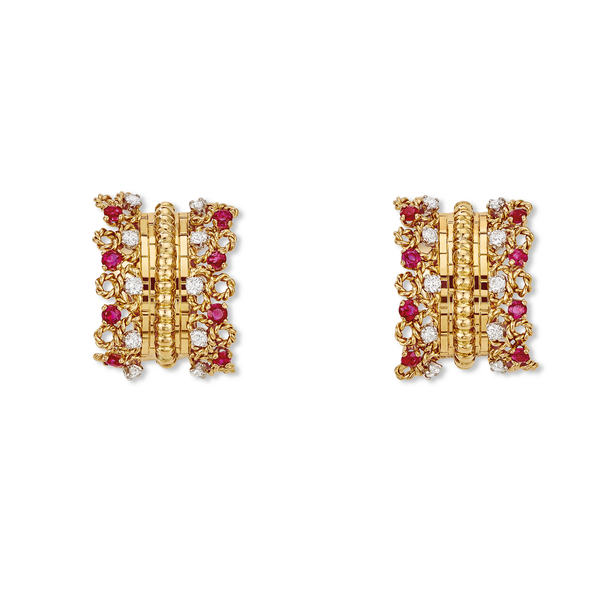 Zip earrings, 1962
Platinum, yellow gold, rubies, diamonds
Van Cleef & Arpels Collection