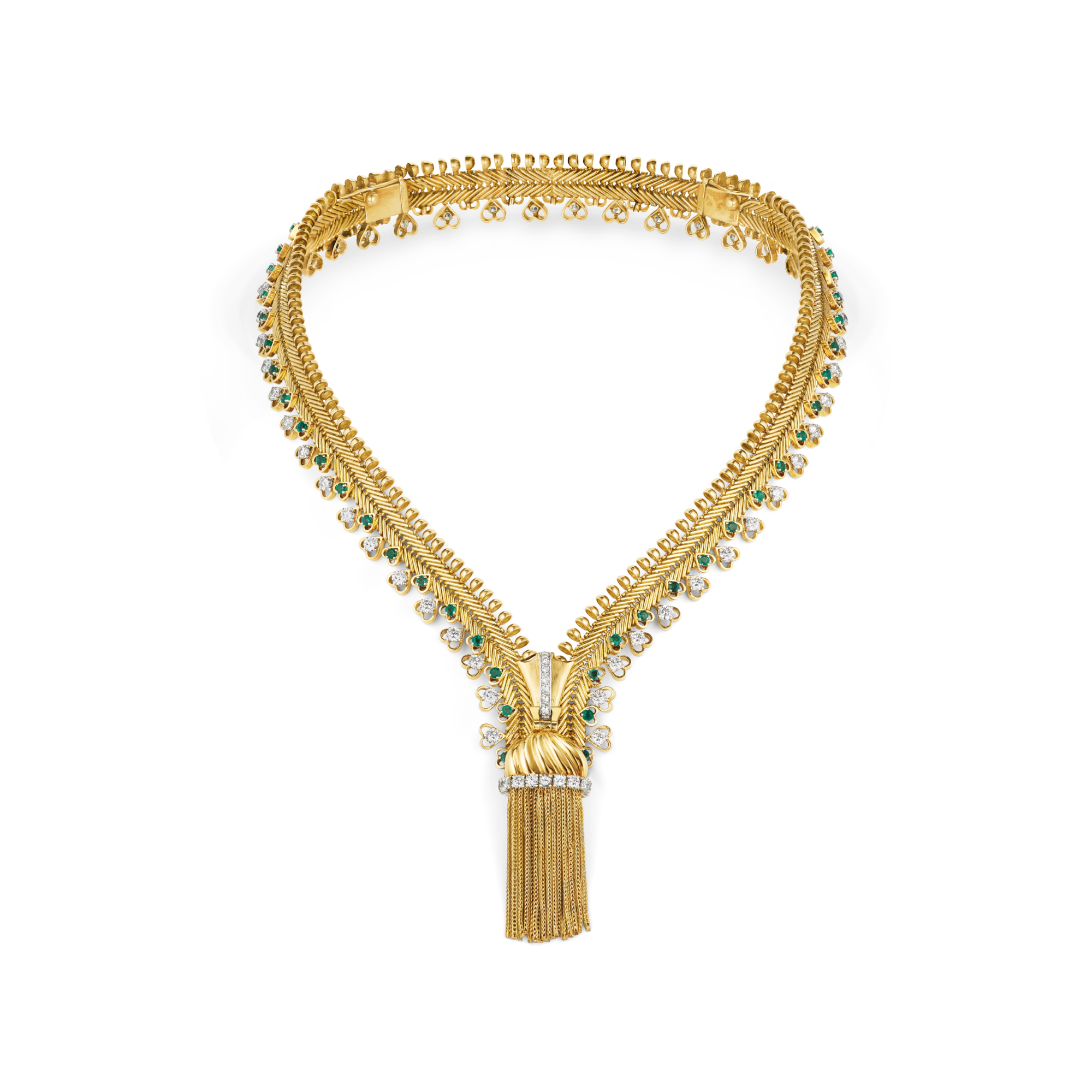 Zip necklace, 1952
Platinum, yellow gold, emeralds, diamonds
Van Cleef & Arpels Collection