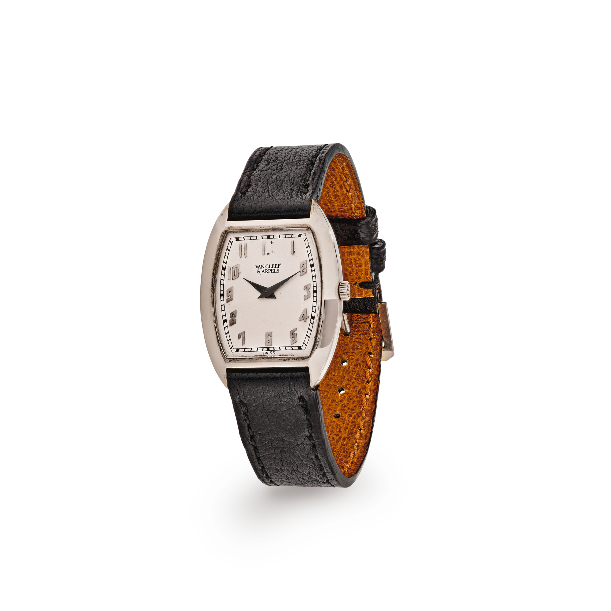 Tonneau wristwatch, circa 1930
White gold, enamel, leather
Van Cleef & Arpels Collection