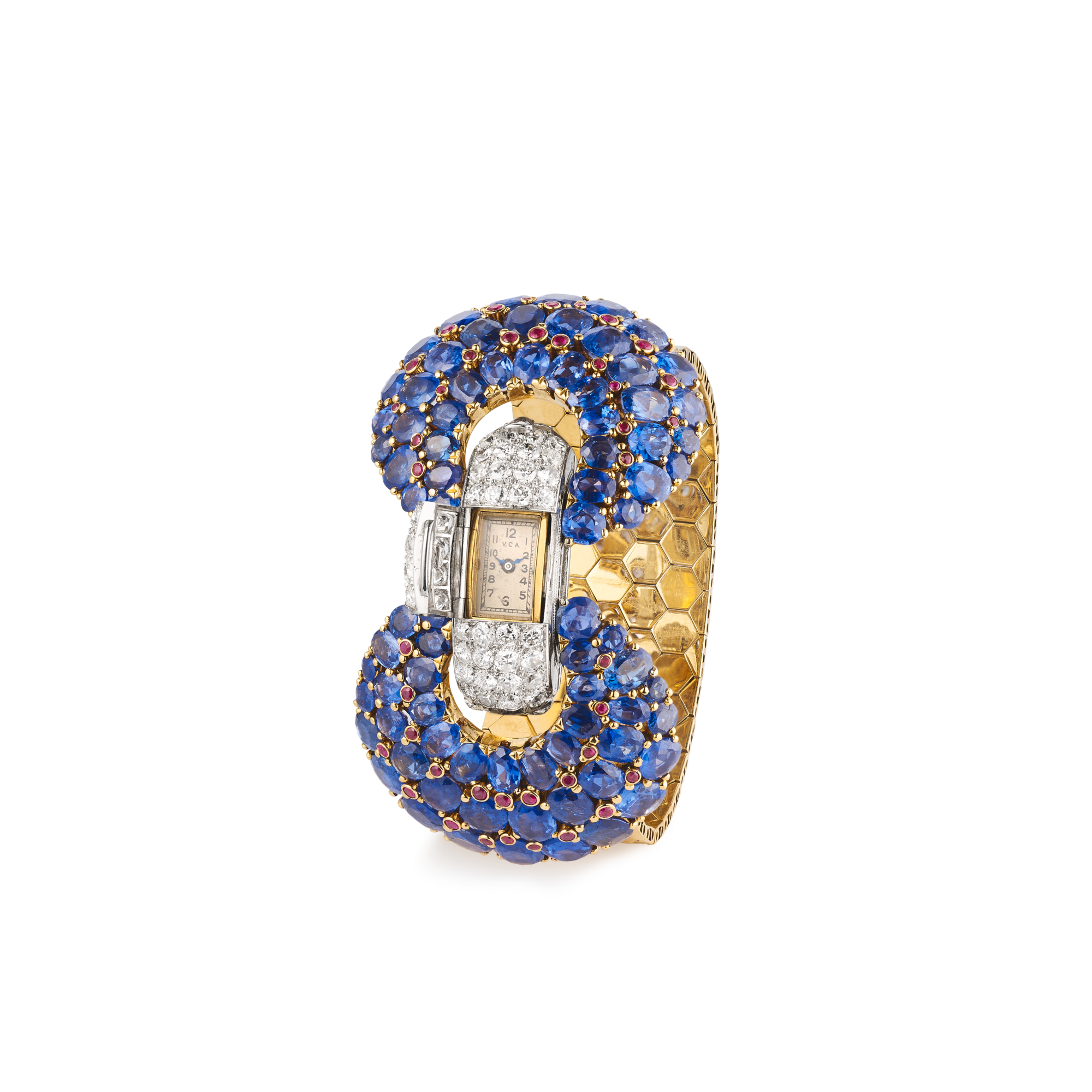 Ludo Macarons wristwatch, 1941
Platinum, yellow gold, rubies, sapphires, and diamonds
Van Cleef & Arpels Collection