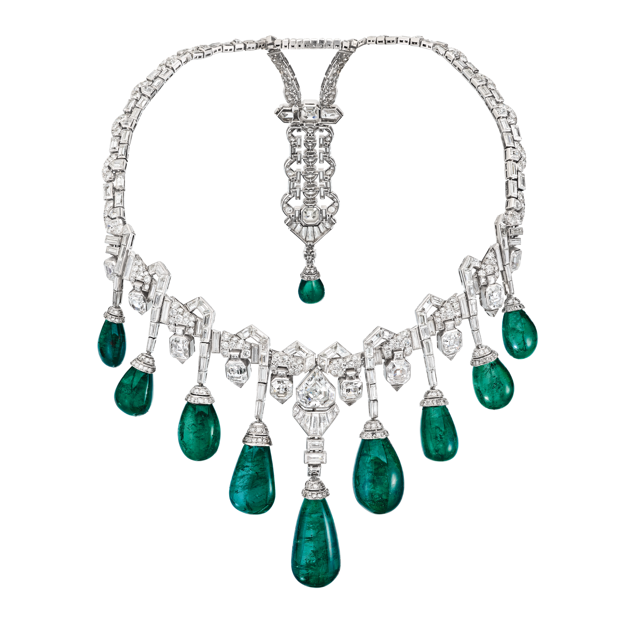 Collerette, 1929
Platinum, emeralds, and diamonds
Former collection of Her royal Highness Princess Faiza of Egypt
Van Cleef & Arpels Collection