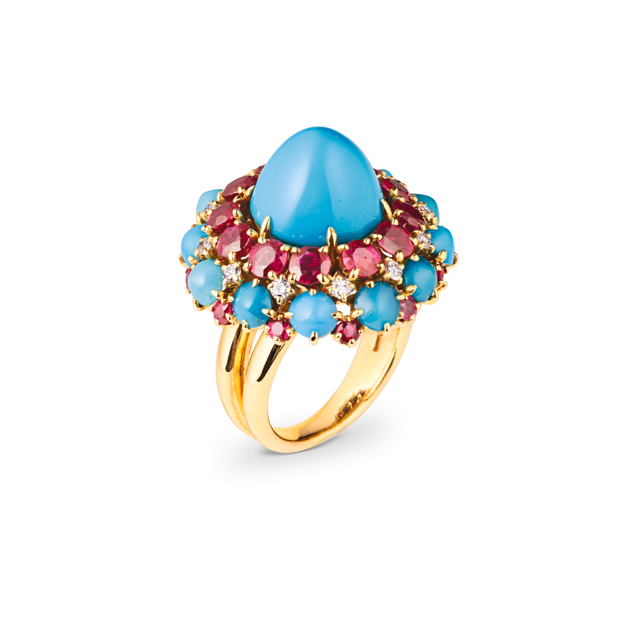 Ring, 1953
Yellow gold, rubies, turquoise, and diamonds
Van Cleef & Arpels Collection