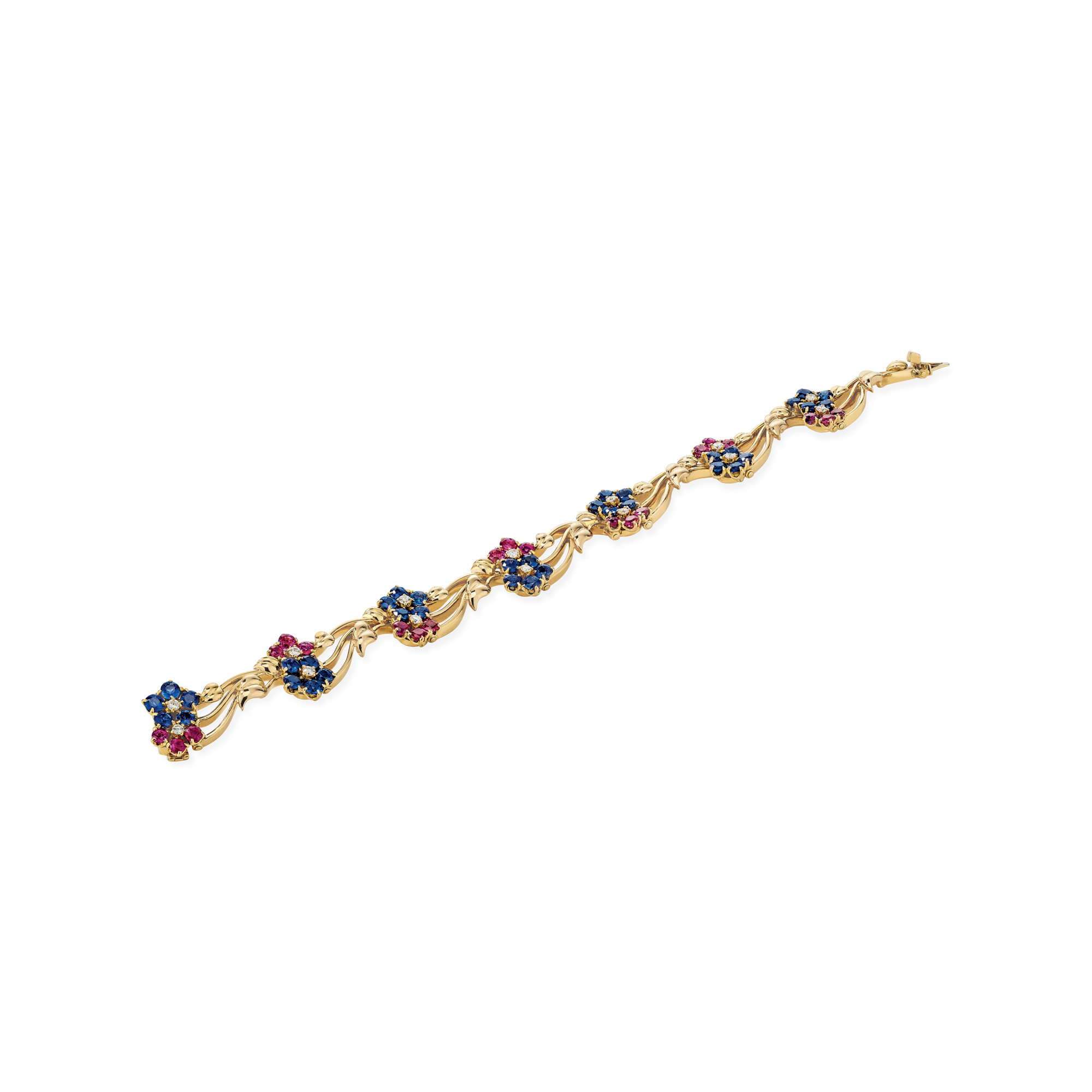 Hawaii bracelet, 1942
Yellow gold, rubies, sapphires, and diamonds
Van Cleef & Arpels Collection