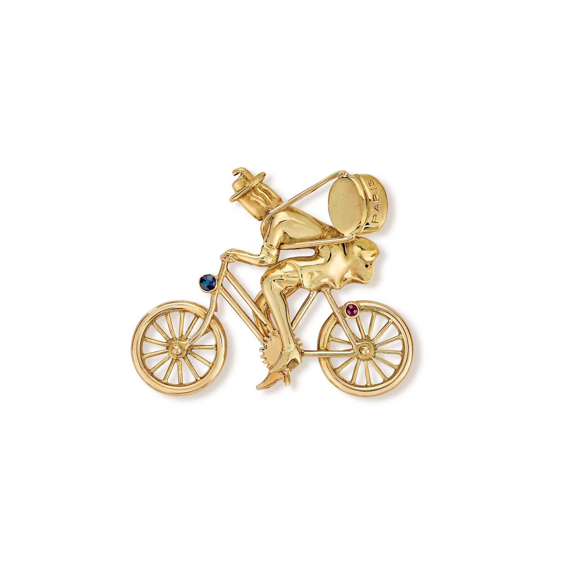 Cyclist clip, 1942
Yellow gold, rubies, and sapphire
Van Cleef & Arpels Collection