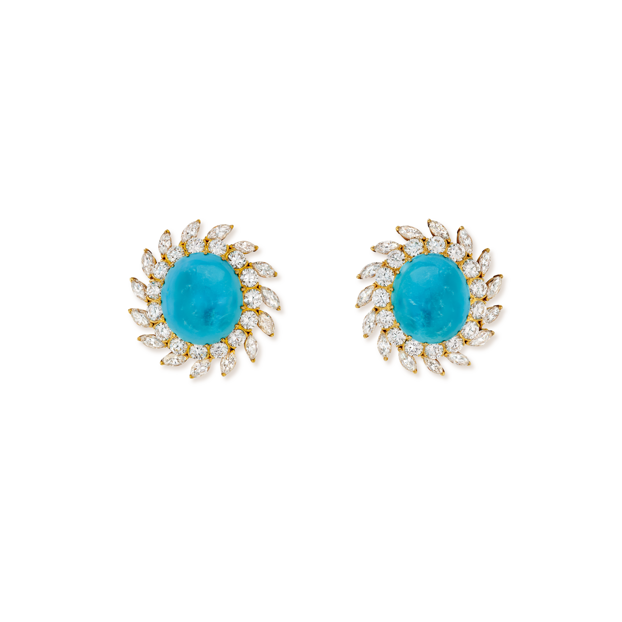 Earrings, 1952
Platinum, yellow gold, white gold, turquoise, diamonds
Former collection of Her Grace the Duchess of Windsor
Van Cleef & Arpels Collection