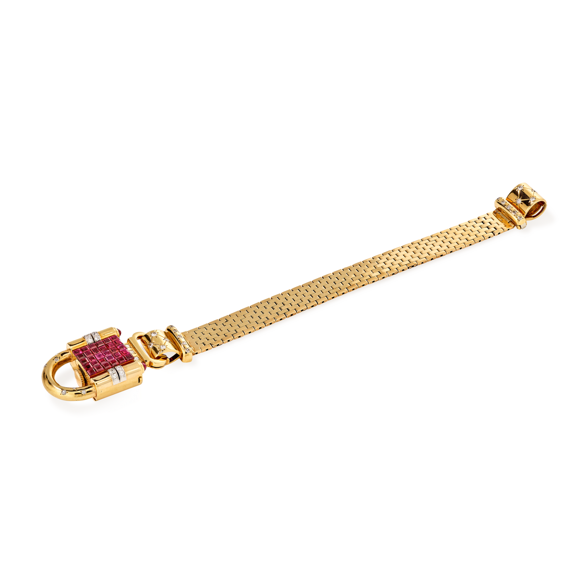 Padlock watch, 1945
Platinum, yellow gold, pink gold, white gold, rubies, diamonds
Van Cleef & Arpels Collection