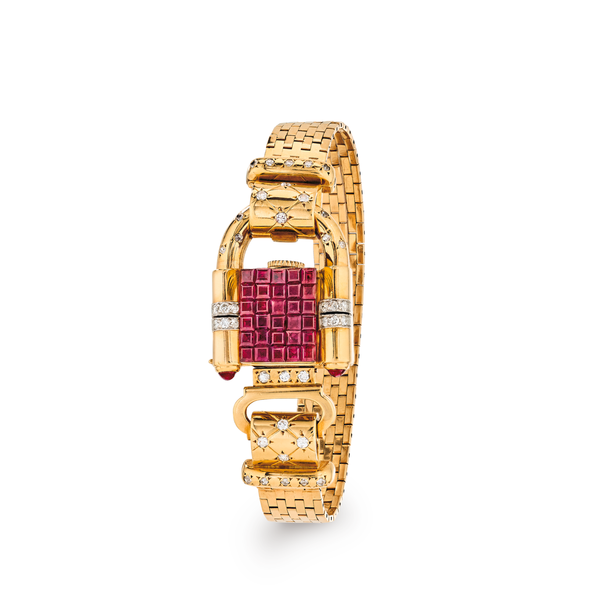 Padlock watch, 1945
Platinum, yellow gold, pink gold, white gold, rubies, diamonds
Van Cleef & Arpels Collection