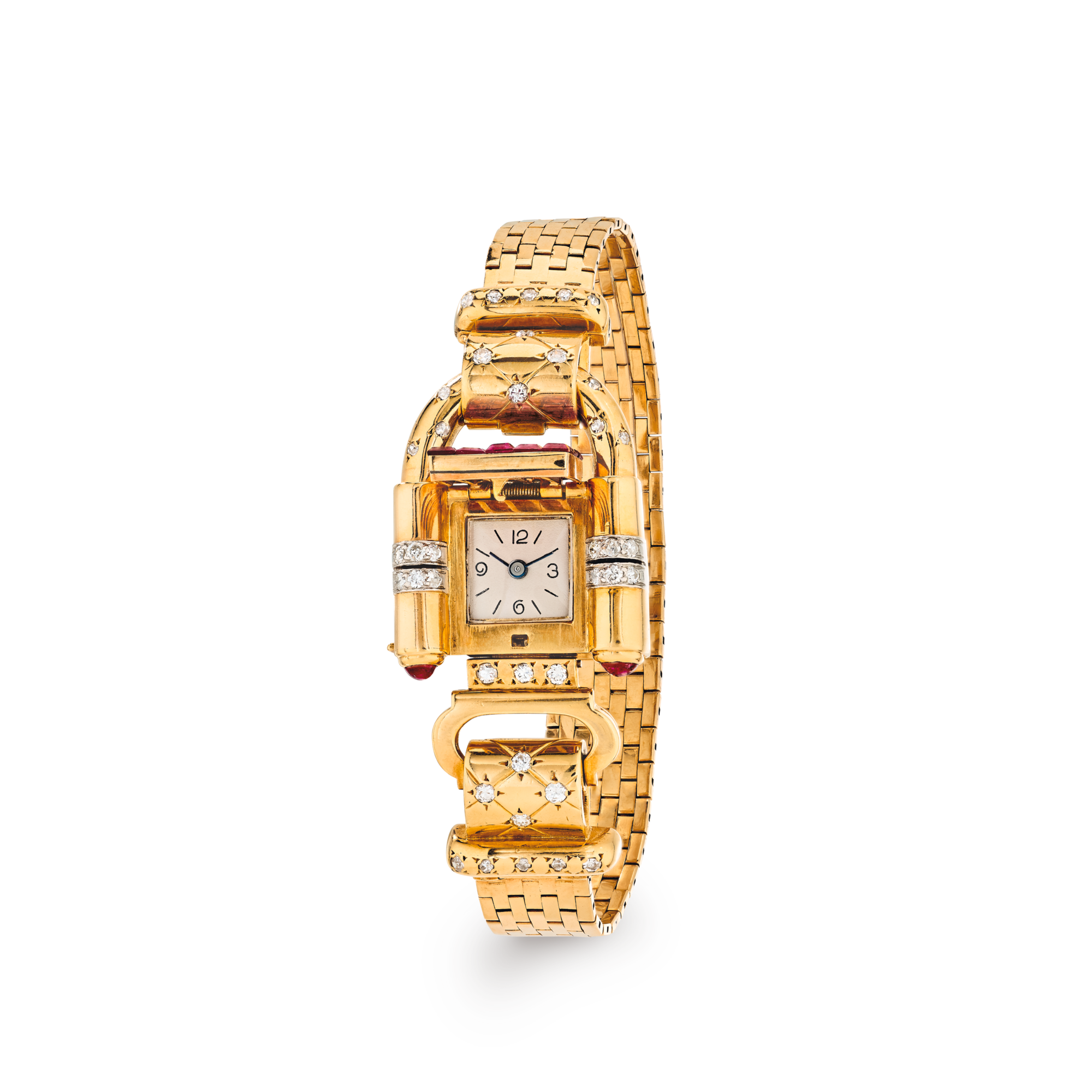 Padlock watch, 1945
Platinum, yellow gold, pink gold, white gold, rubies, diamonds
Van Cleef & Arpels Collection