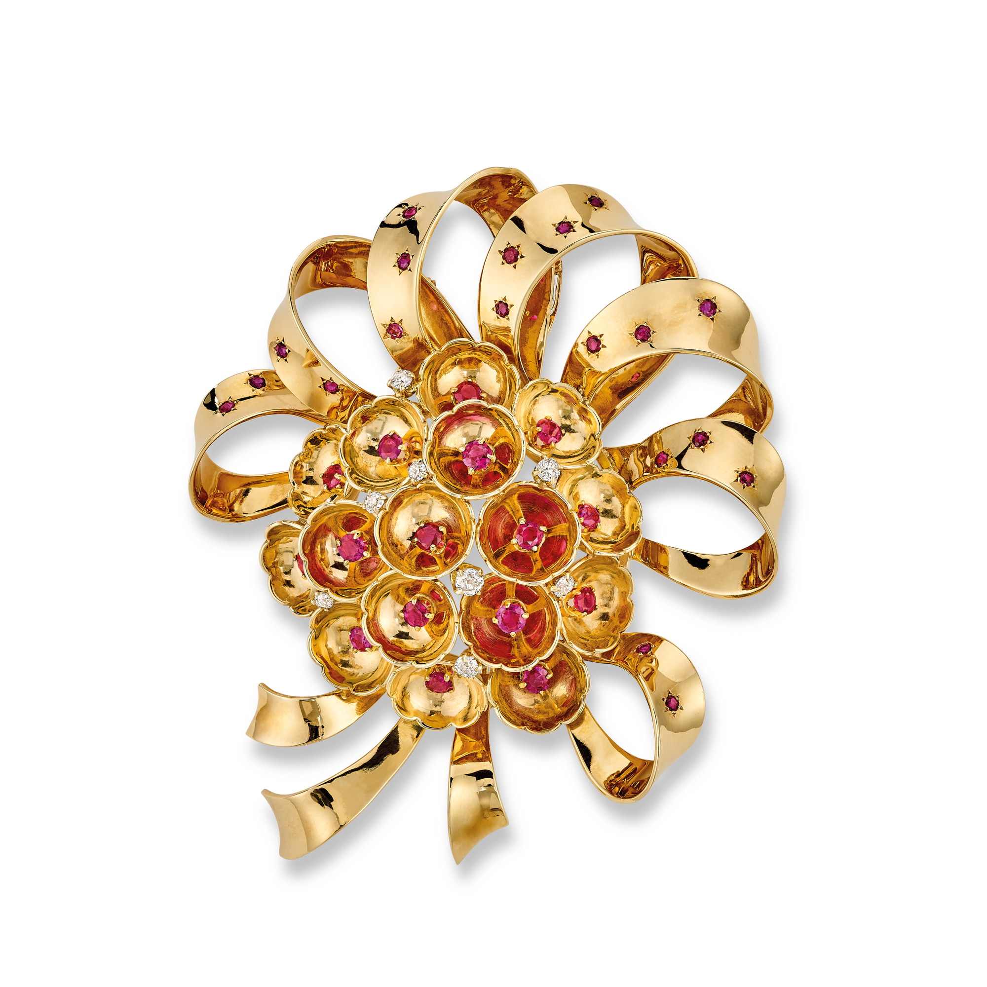 Bowknot clip, 1941
Yellow gold, rubies, and diamonds
Van Cleef & Arpels Collection