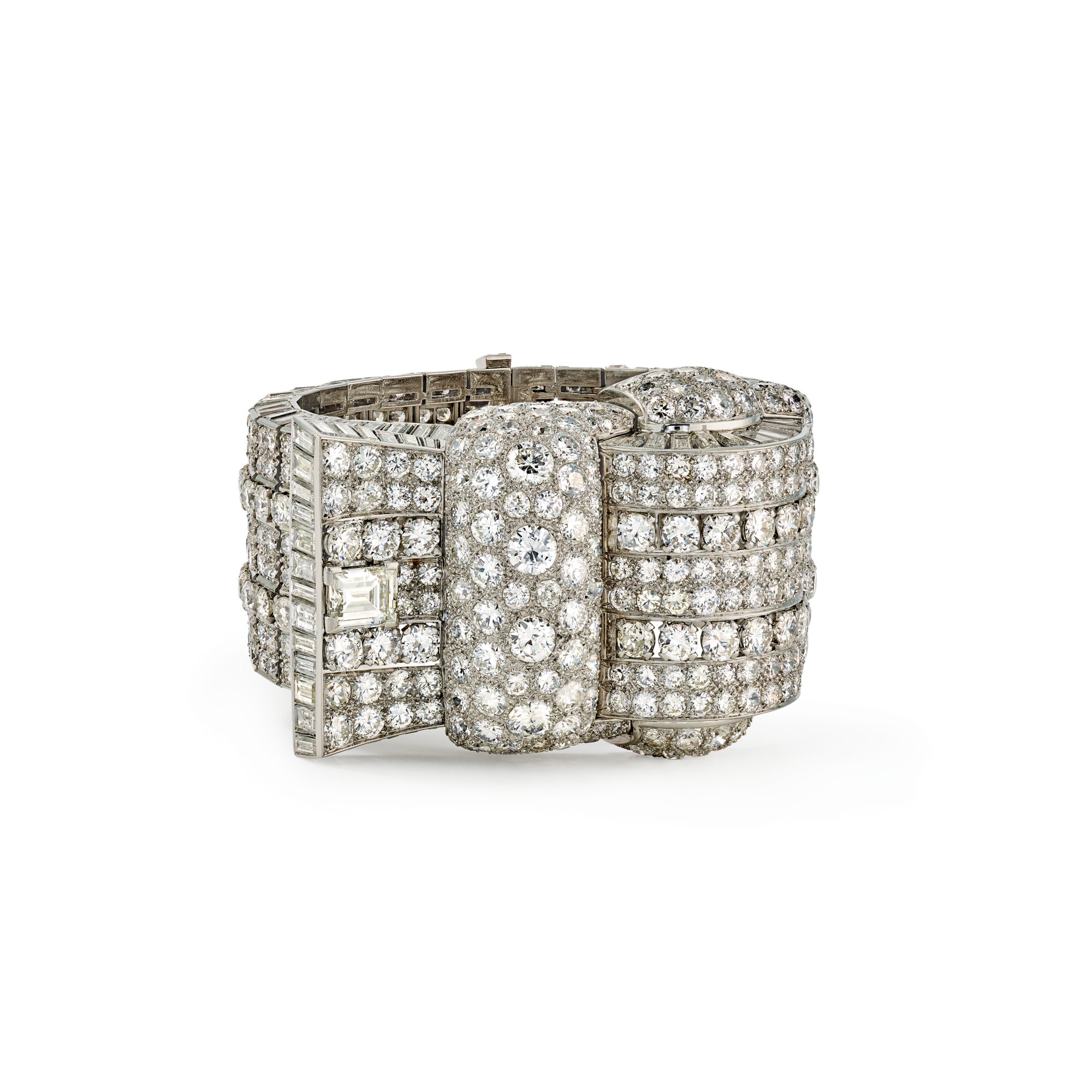 Bracelet, 1946
Platinum, white gold, and diamonds
Former collection of HRH Princess Faiza of Egypt
Van Cleef & Arpels Collection