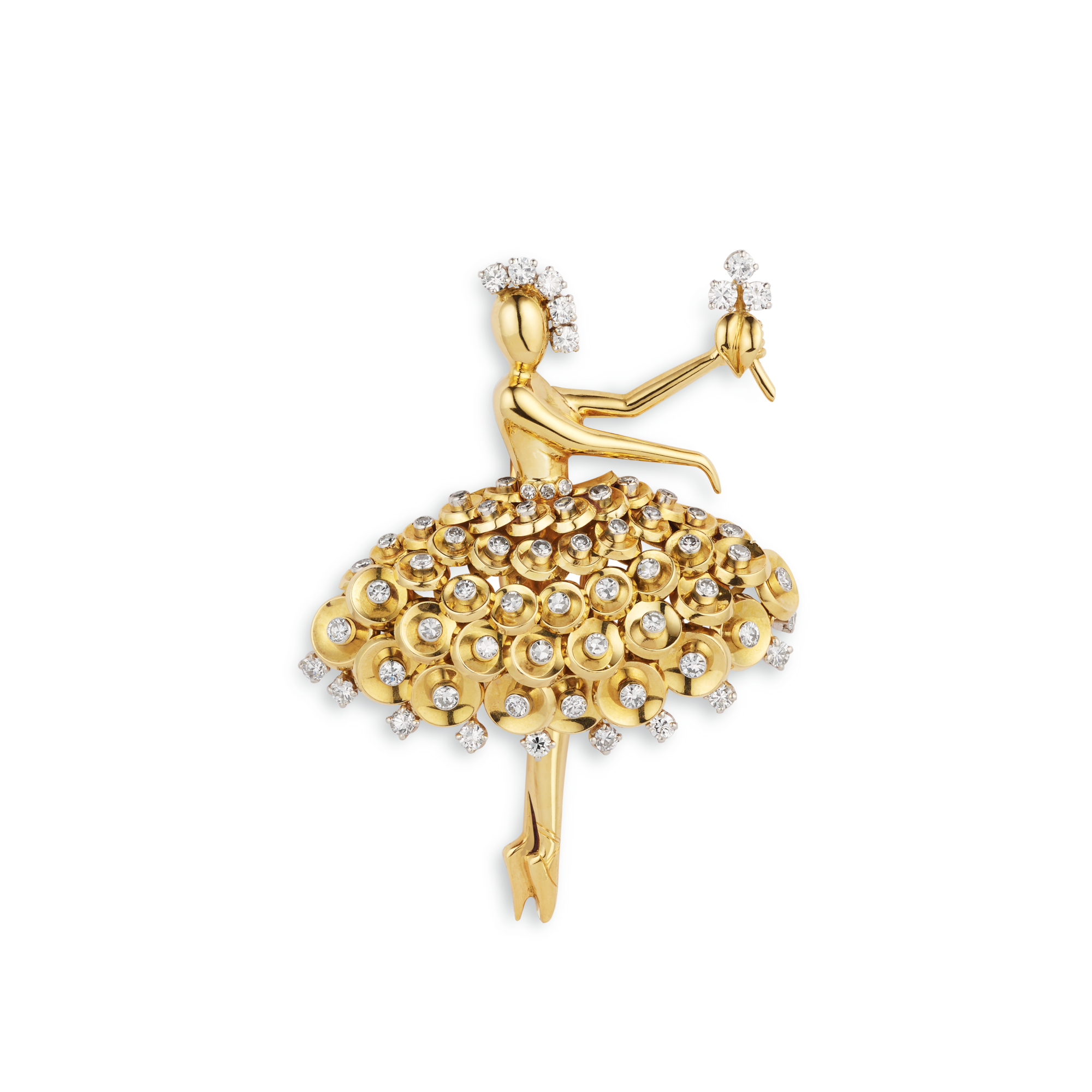 Sequins Dancer clip, 1953
Platinum, yellow gold, rose gold, white gold, and diamonds
Van Cleef & Arpels Collection