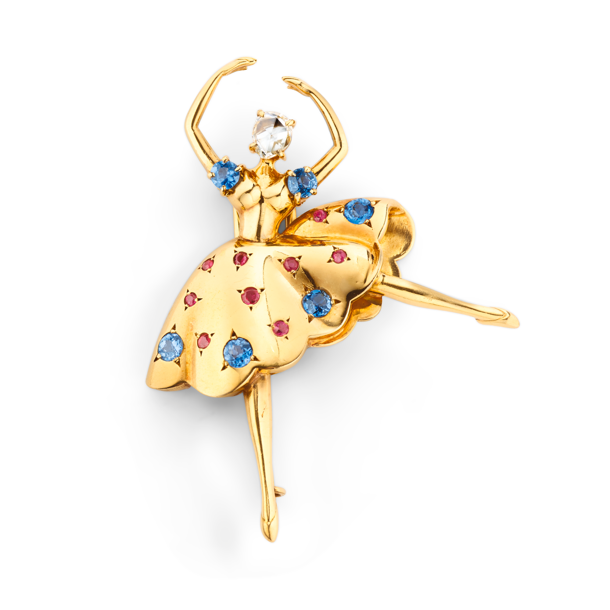 Dancer clip, 1944
Yellow gold, white gold, rubies, sapphires, and diamond,
Van Cleef & Arpels Collection