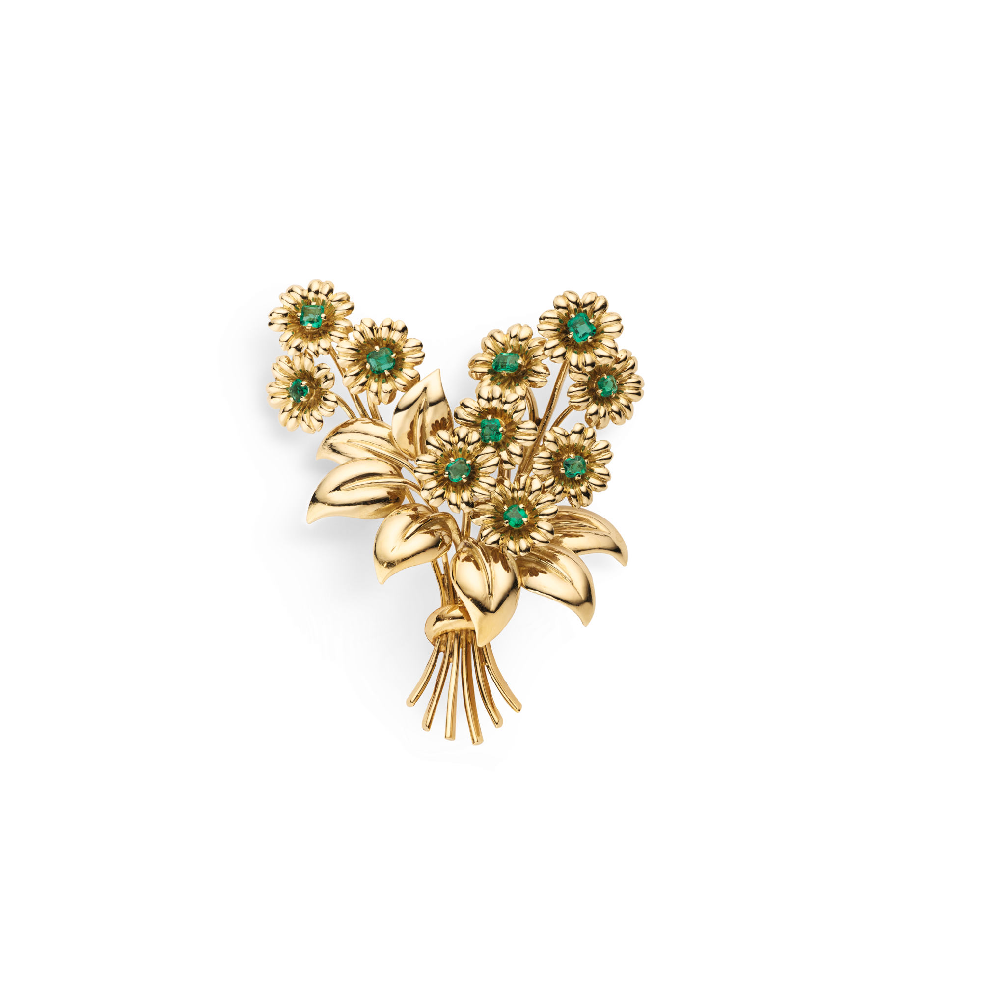 Daisy clip, 1948
Yellow gold and emeralds
Van Cleef & Arpels Collection