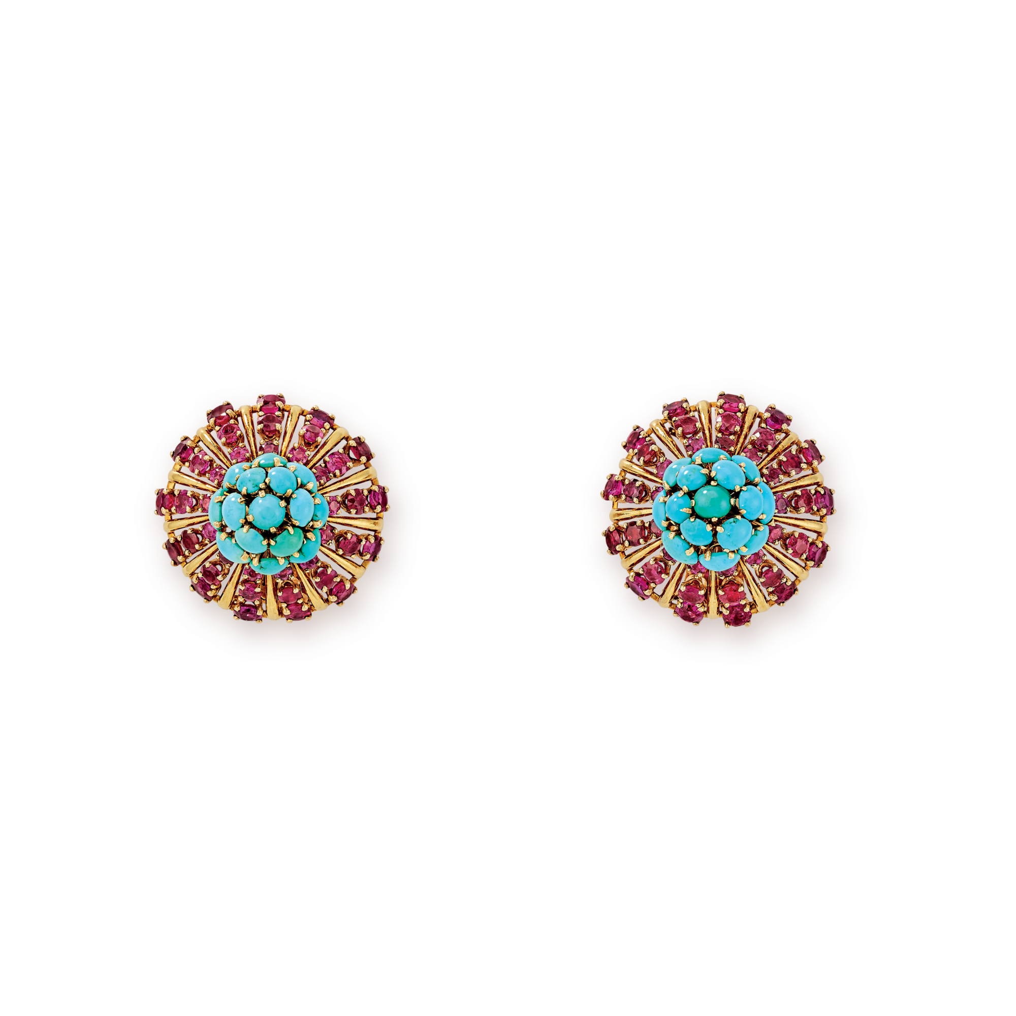 Earrings, 1944
Yellow gold, rubies, and turquoise
Van Cleef & Arpels Collection