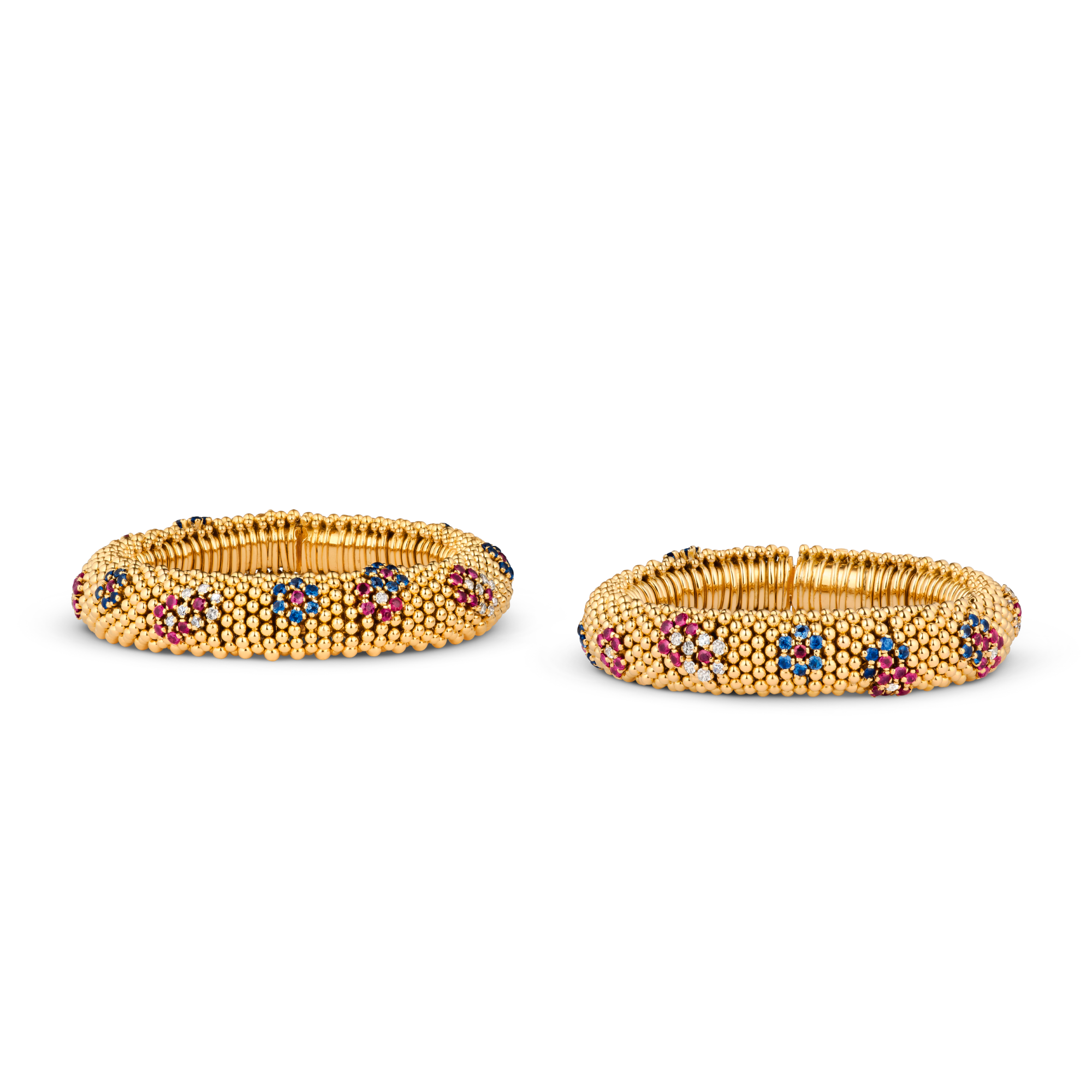 Bagatelle bracelets, 1951
Convertible into a necklace
Yellow gold, rubies, sapphires, and diamonds
Van Cleef & Arpels Collection